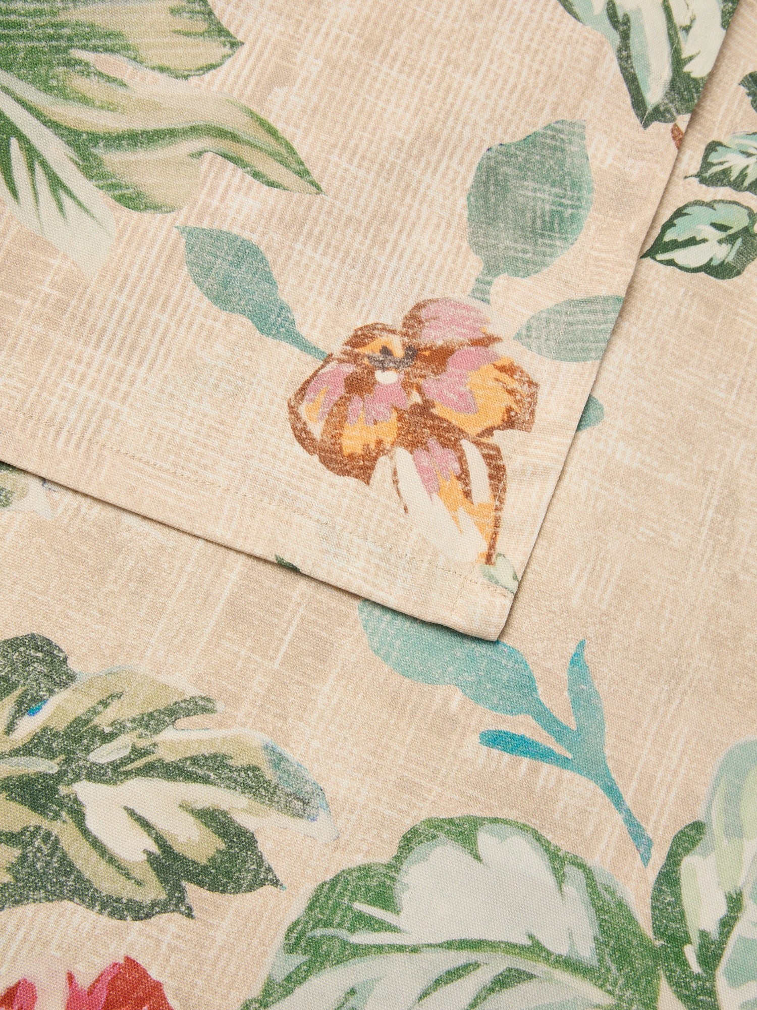 Pure cotton Panama throw with vintage floral print - Discounted Price, Beige, large image number 1