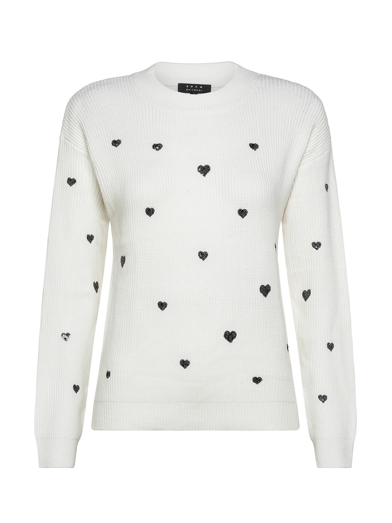 Sweater with sequined hearts, White, large image number 0