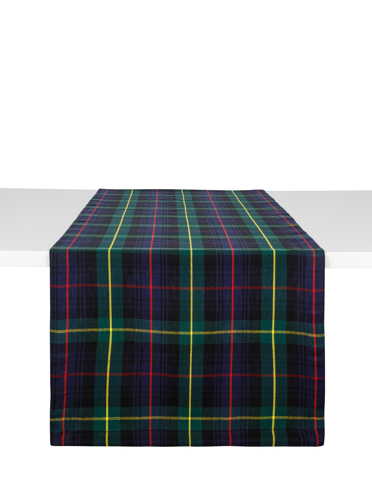 Check pattern yarn-dyed cotton table runner, Green, large image number 0