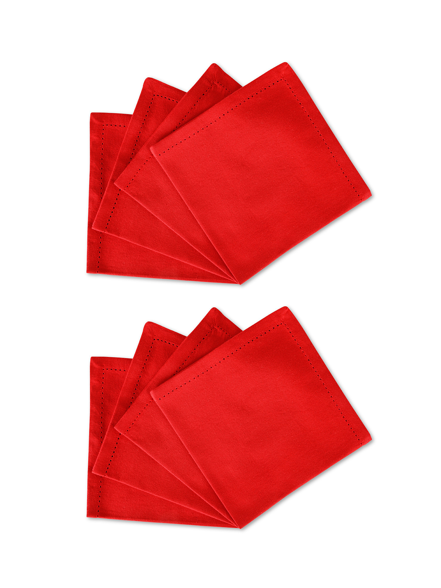 Set tovaglia e 8 tovaglioli puro cotone tinta unita, Rosso, large image number 1