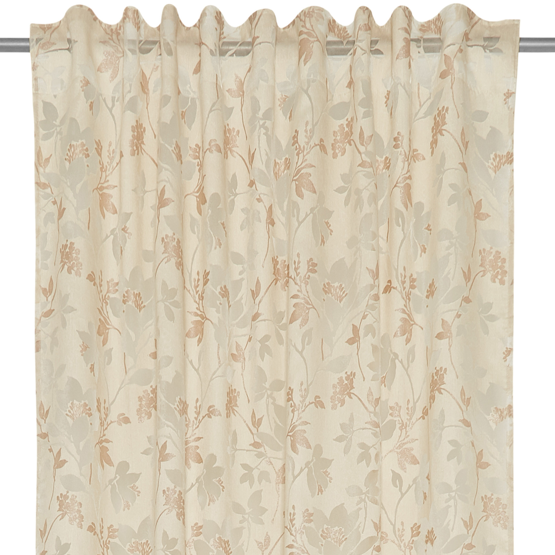 Leaf motif curtain with hidden loops, Hazelnut Brown, large image number 3