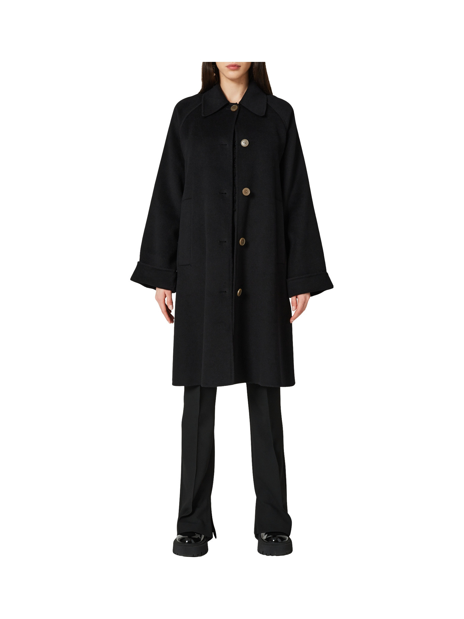 Double single-breasted coat sewn by hand, Black, large image number 5