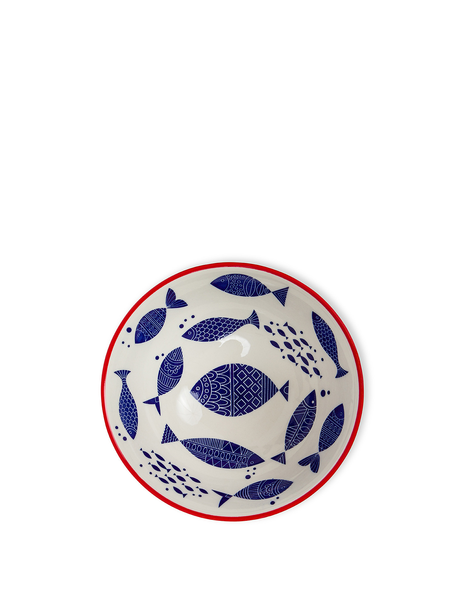 Coppa stoneware decoro pesci, Blu/Rosso, large image number 1