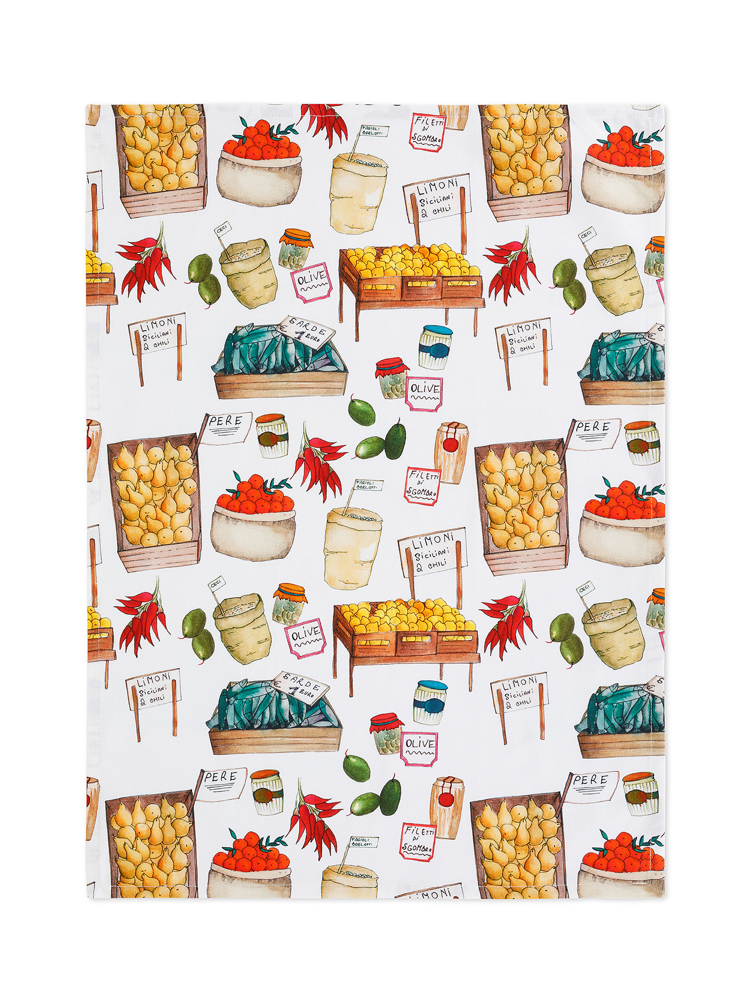 Set of 3 tea towels in 100% cotton with print and solid color, Multicolor, large image number 1