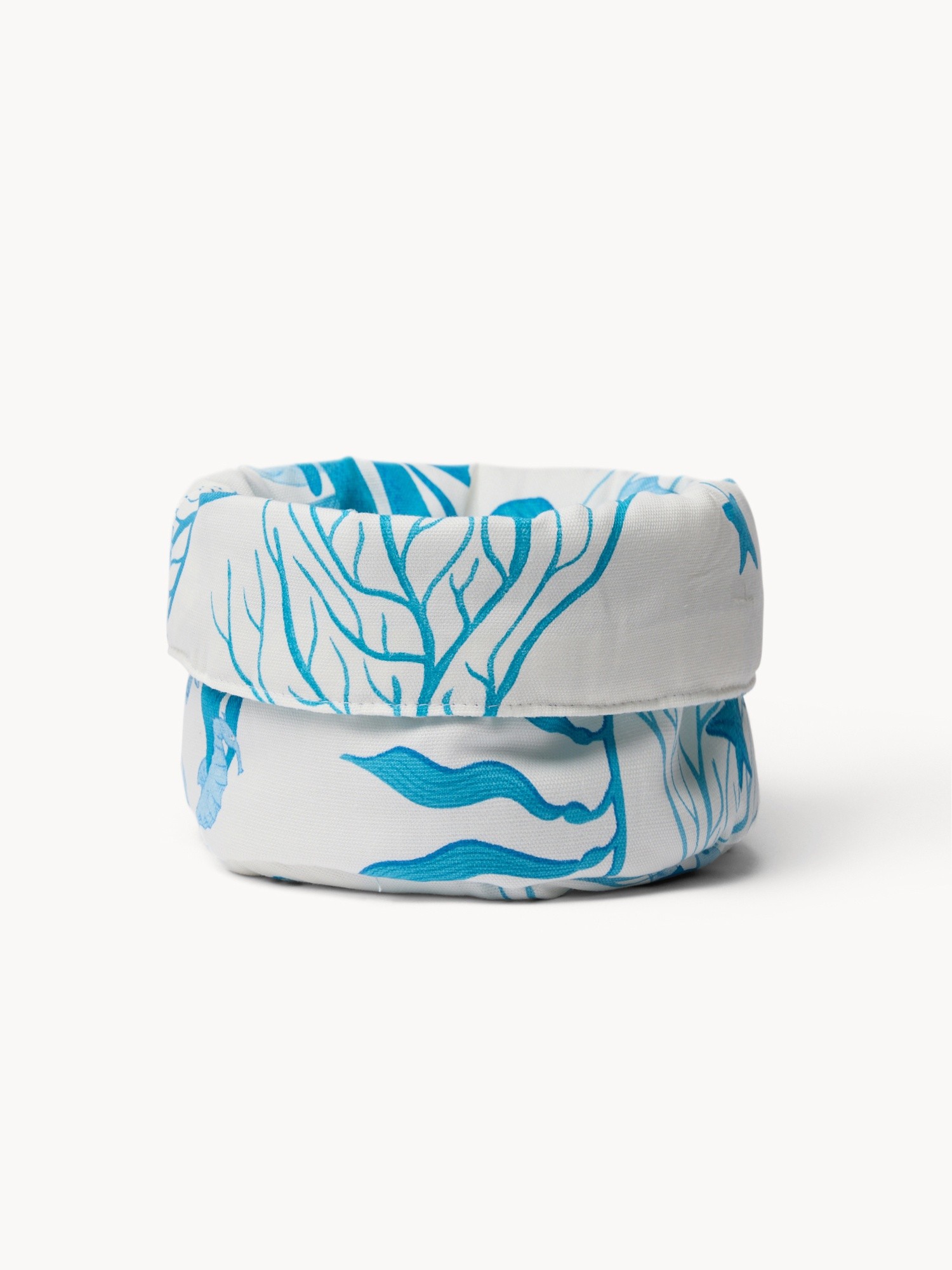 Panama cotton kitchen basket with a marine print - Introductory price, White / Blue, large image number 0