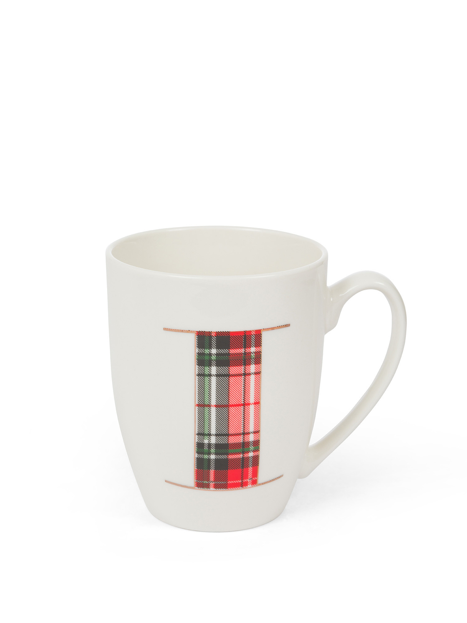 Tazza in porcellana lettera tartan, Bianco, large image number 1