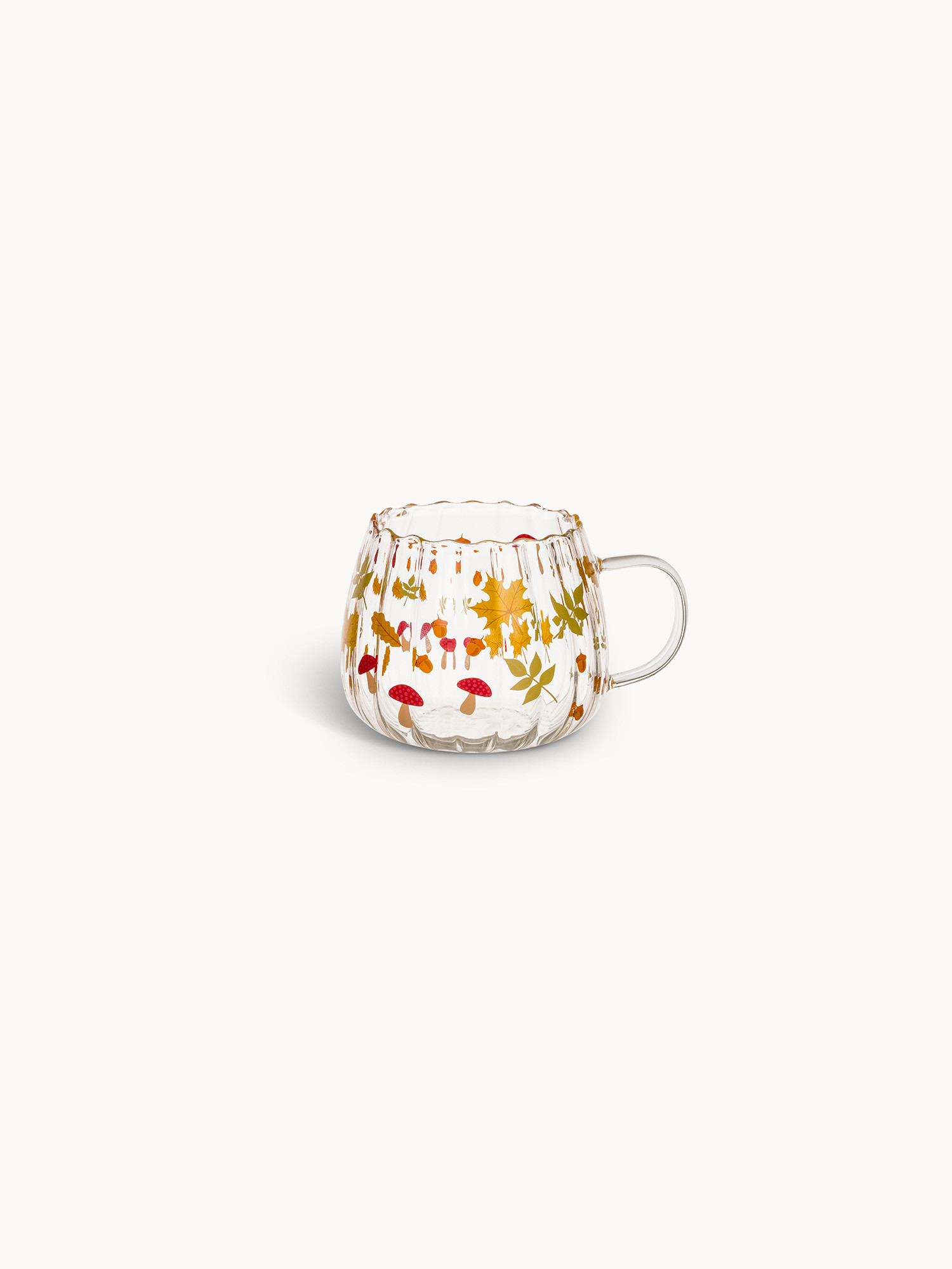 Tazza da colazione in vetro borosilicato motivo di foglie, Trasparente, large image number 0
