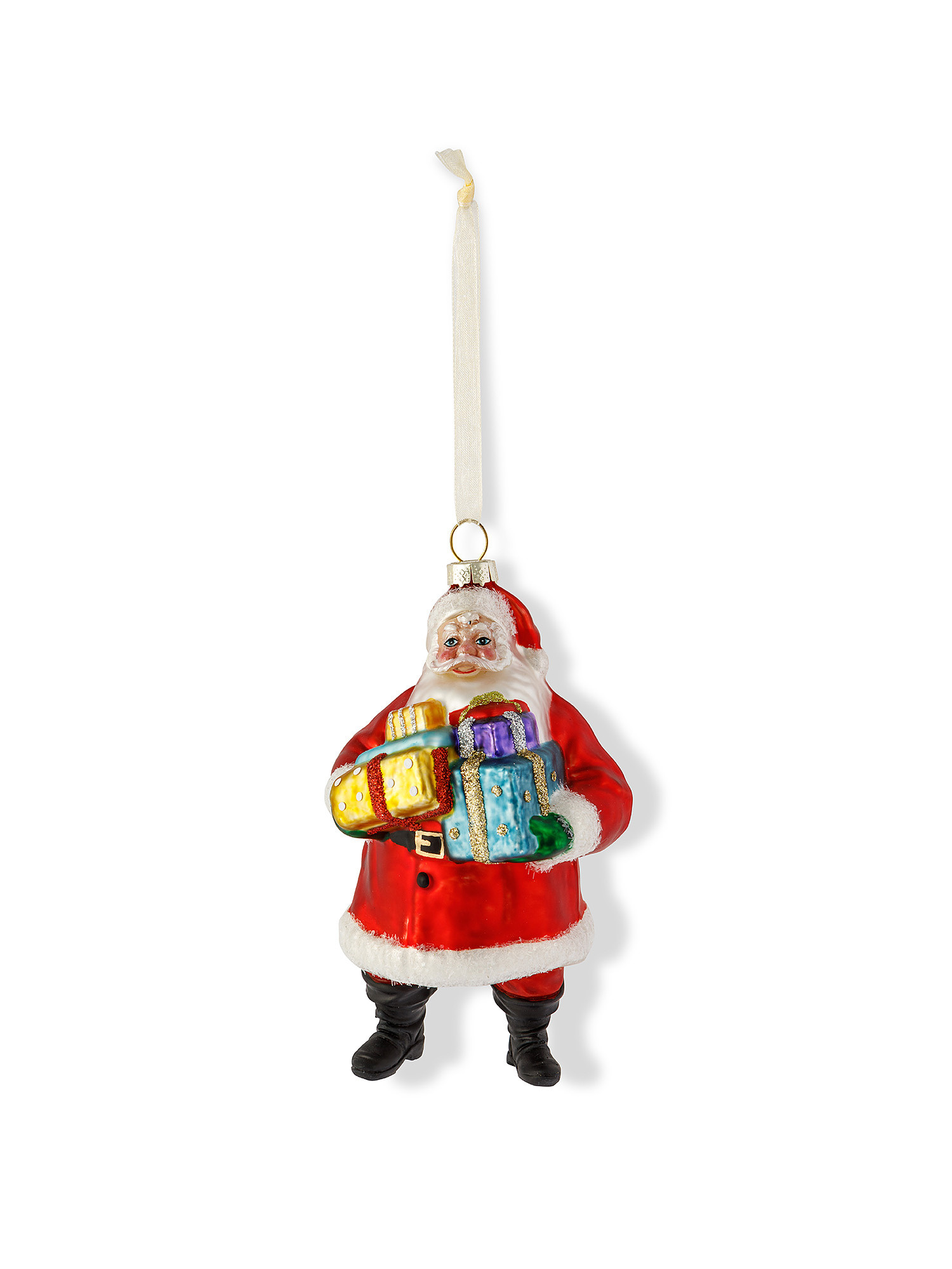 Hand-decorated glass Santa Claus tree decoration, Red, large image number 0