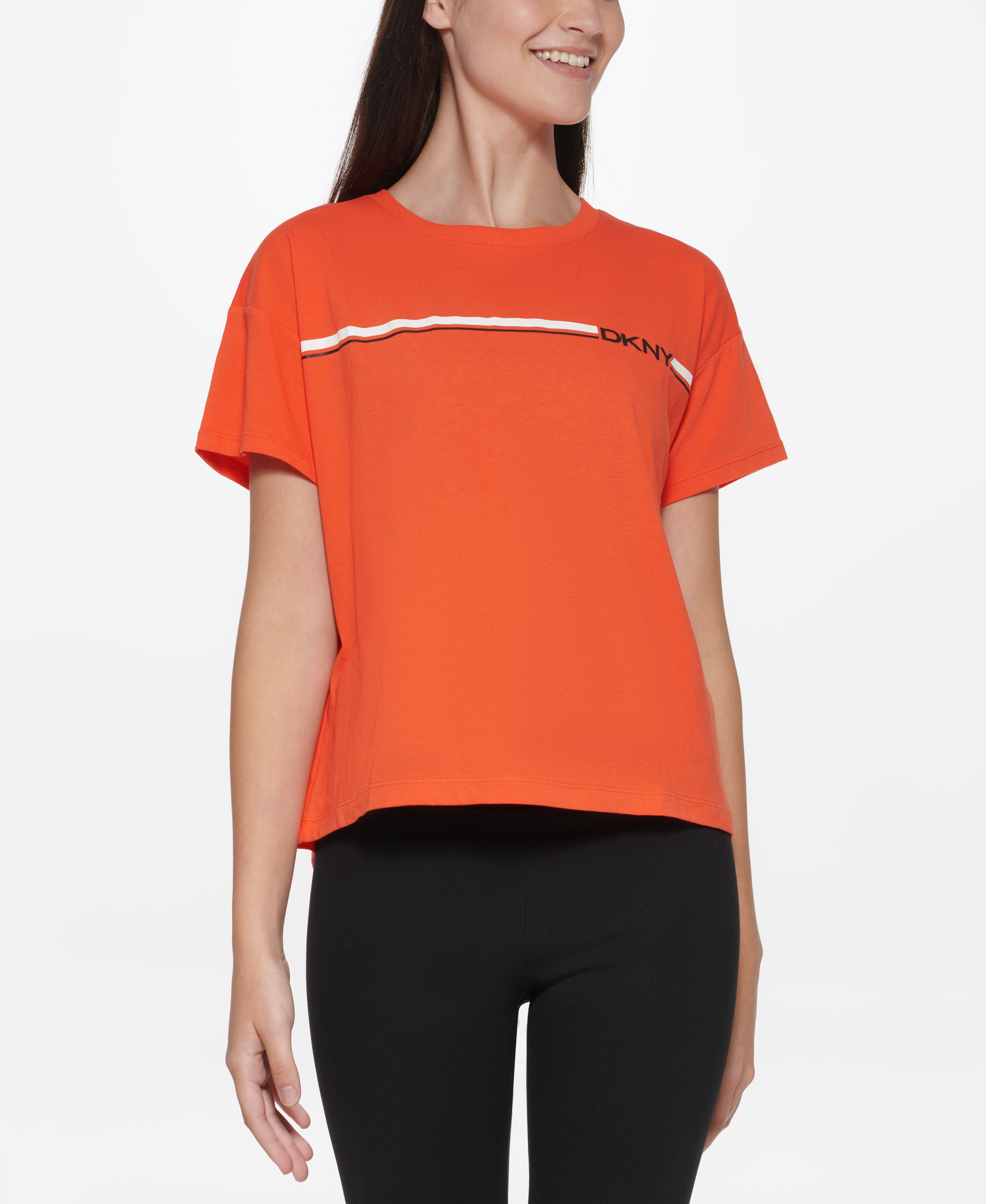 T-shirt boxy e corta "cropped" con logo striped, Arancione, large image number 2