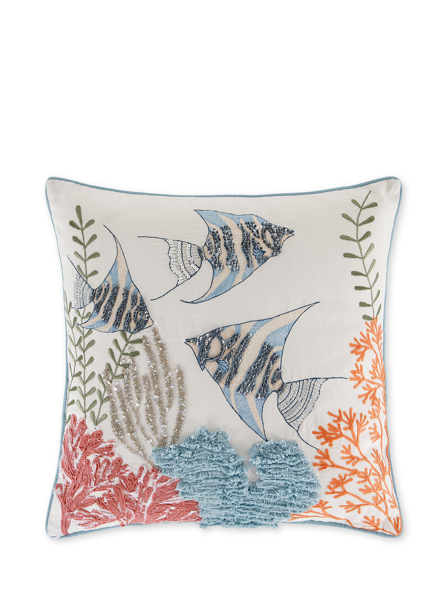 Fish embroidery cushion 45x45cm, White, large image number 0