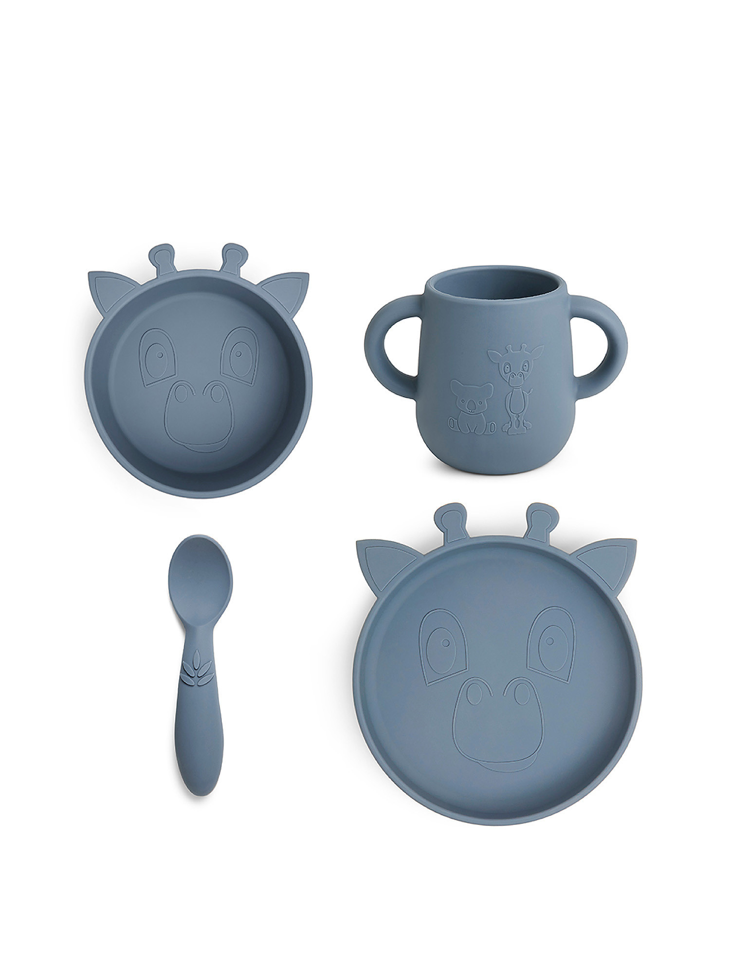 4-piece baby food set giraffe in silicone, Blue, large image number 0