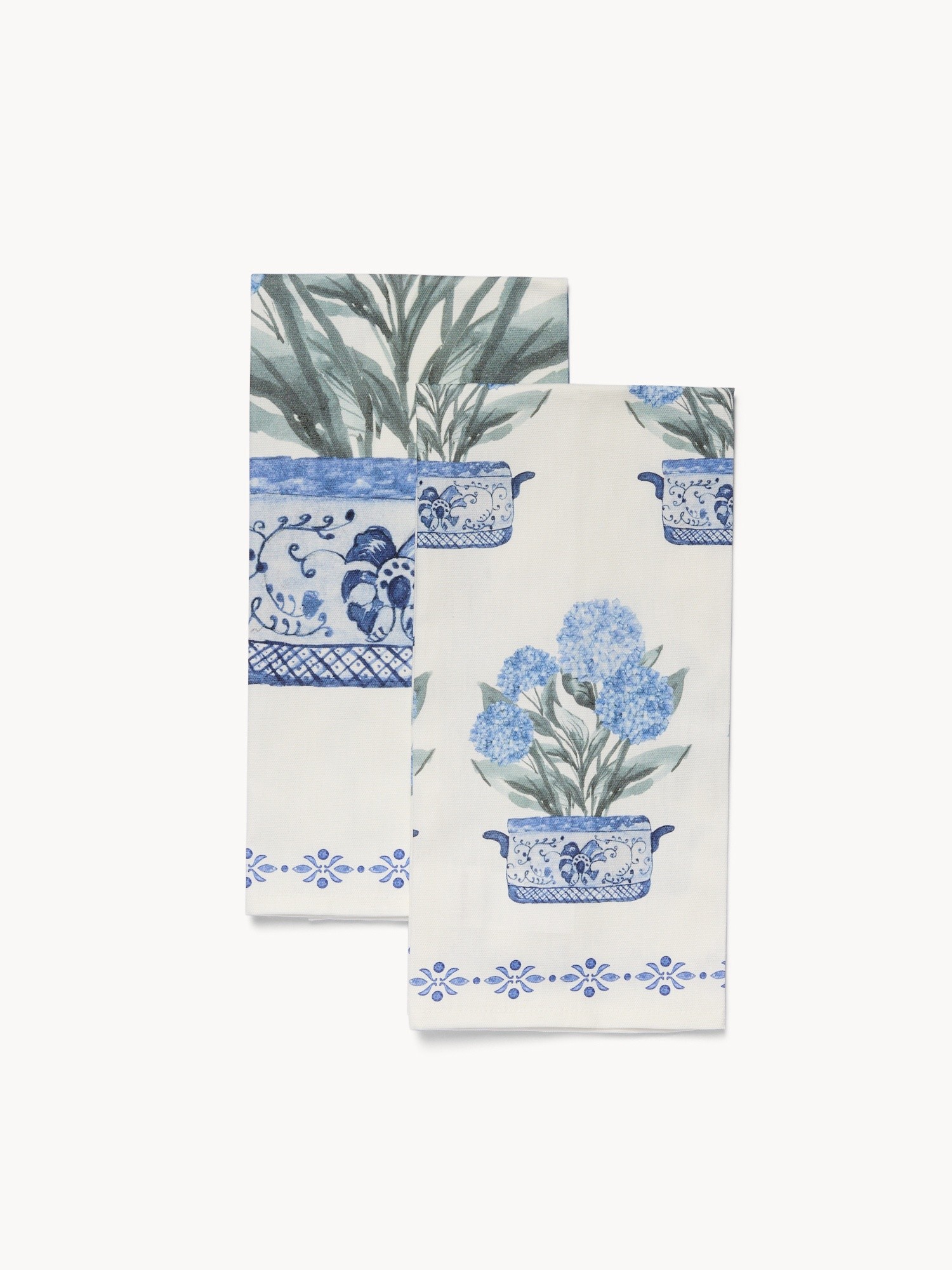 Set 2 strofinacci in cotone stampa ortensie, Azzurro, large image number 0