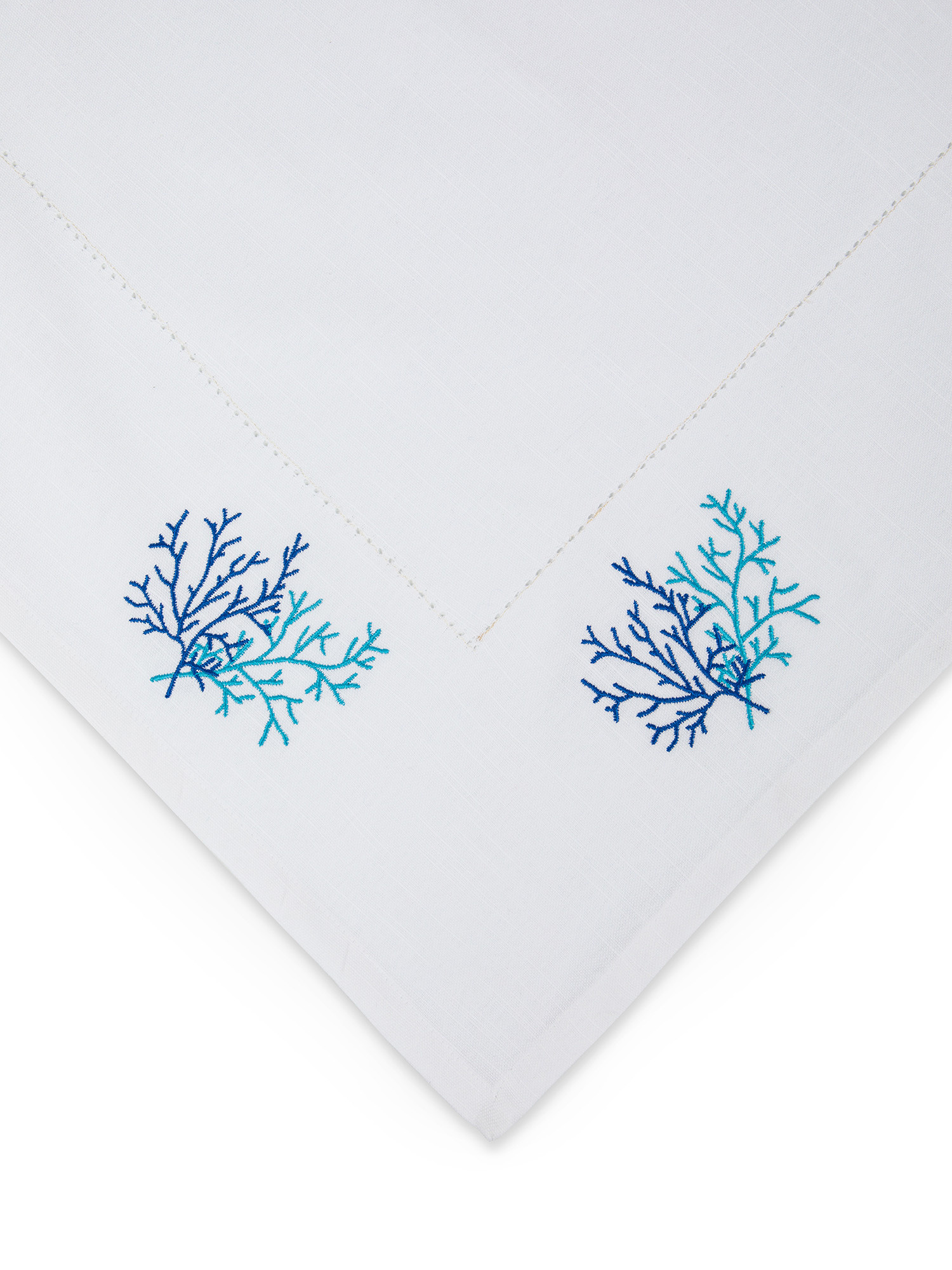 Centerpiece in pure slub cotton with ajour hem and coral embroidery., White / Blue, large image number 1