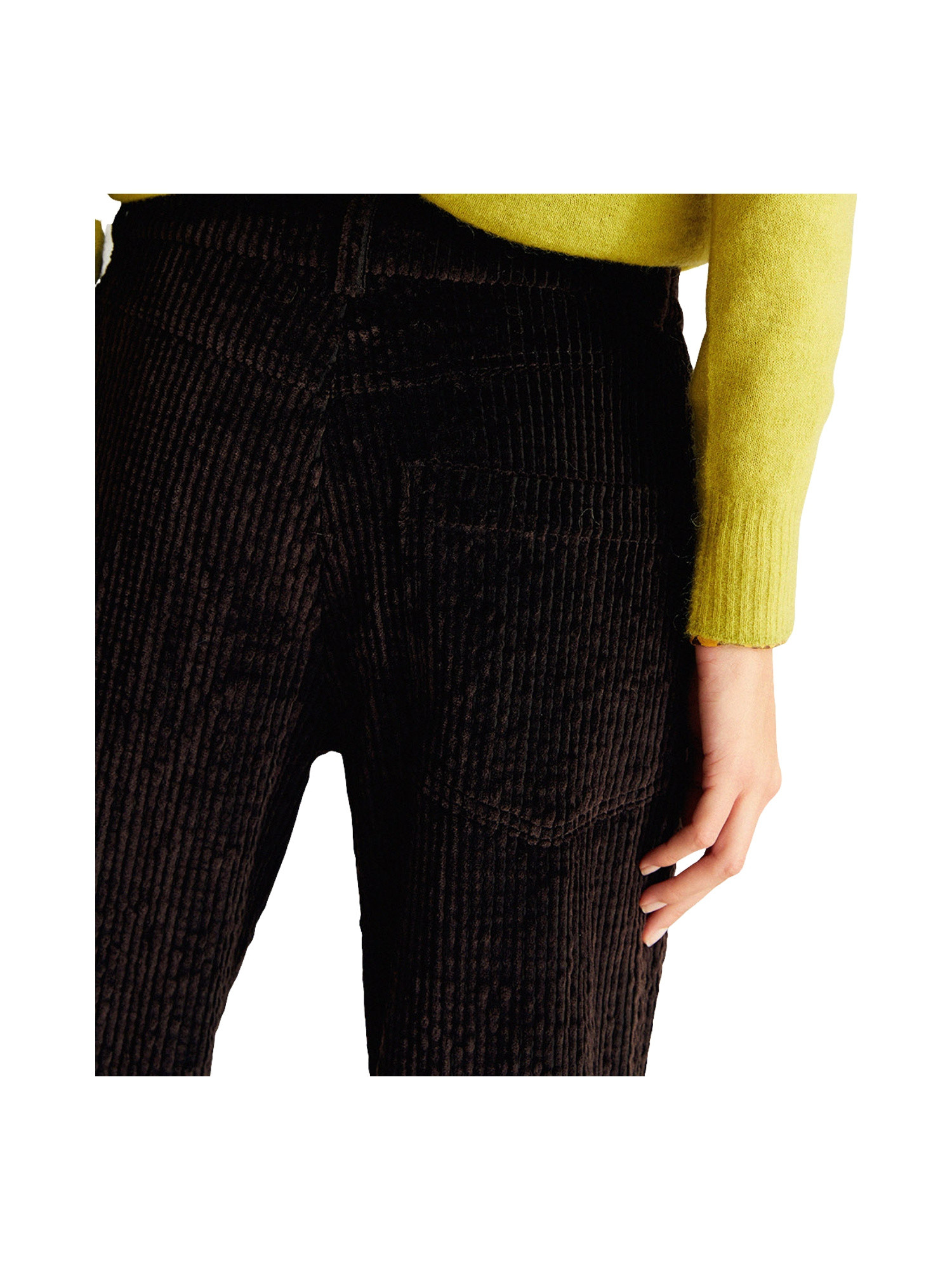 Pantalone a gamba svasata in velluto, Marrone, large image number 6