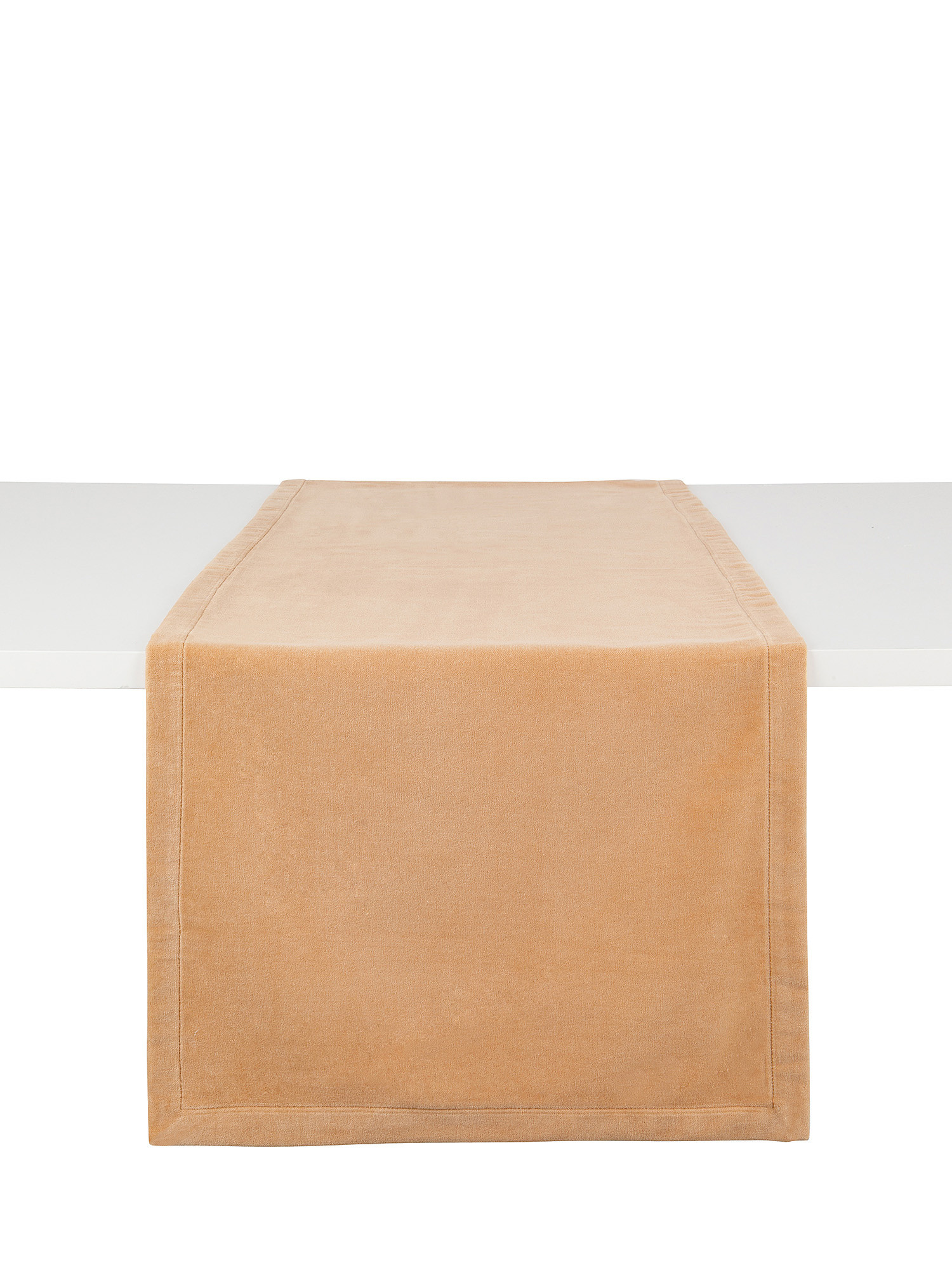 Solid color cotton velvet table runner, Beige, large image number 0