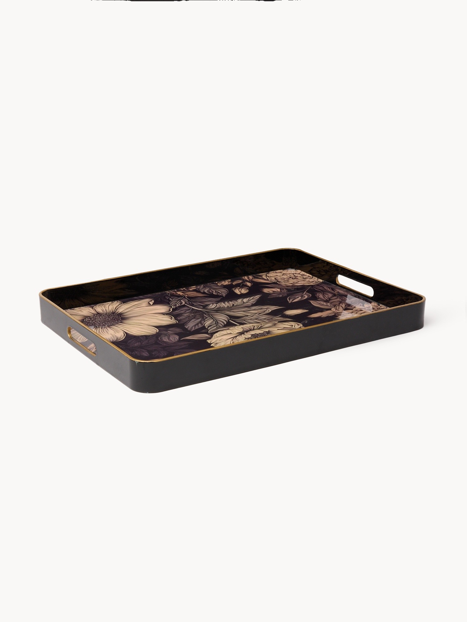 Blue Floral Rectangular Tray, Multicolor, large image number 0