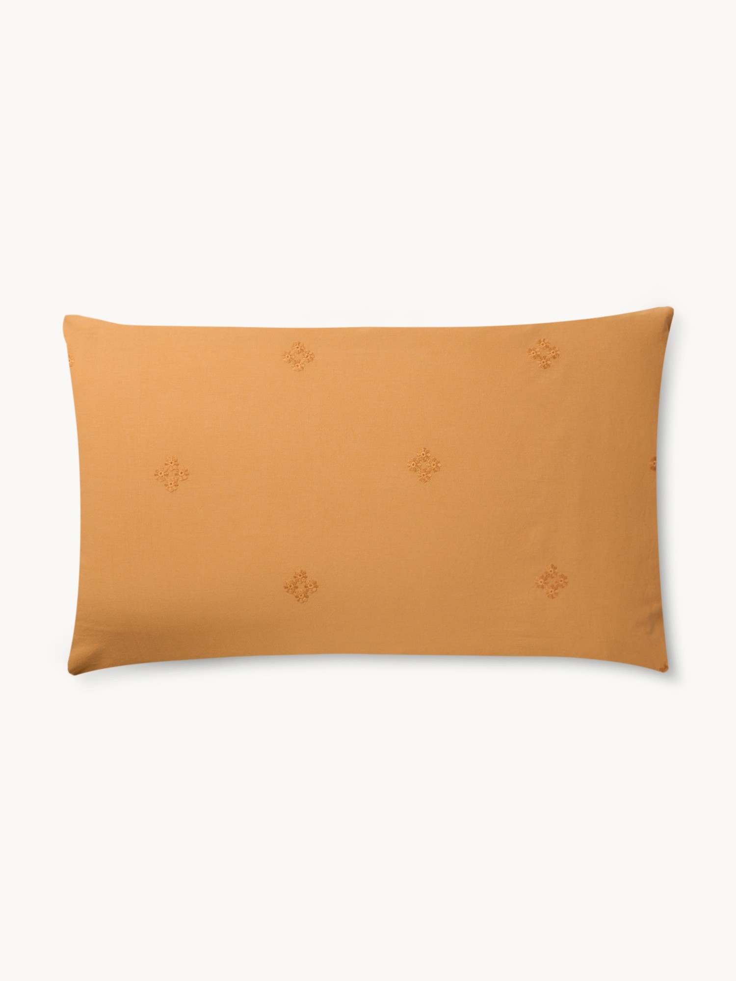 Pure washed cotton pillowcase with embroidery, Ocra Yellow, large image number 1