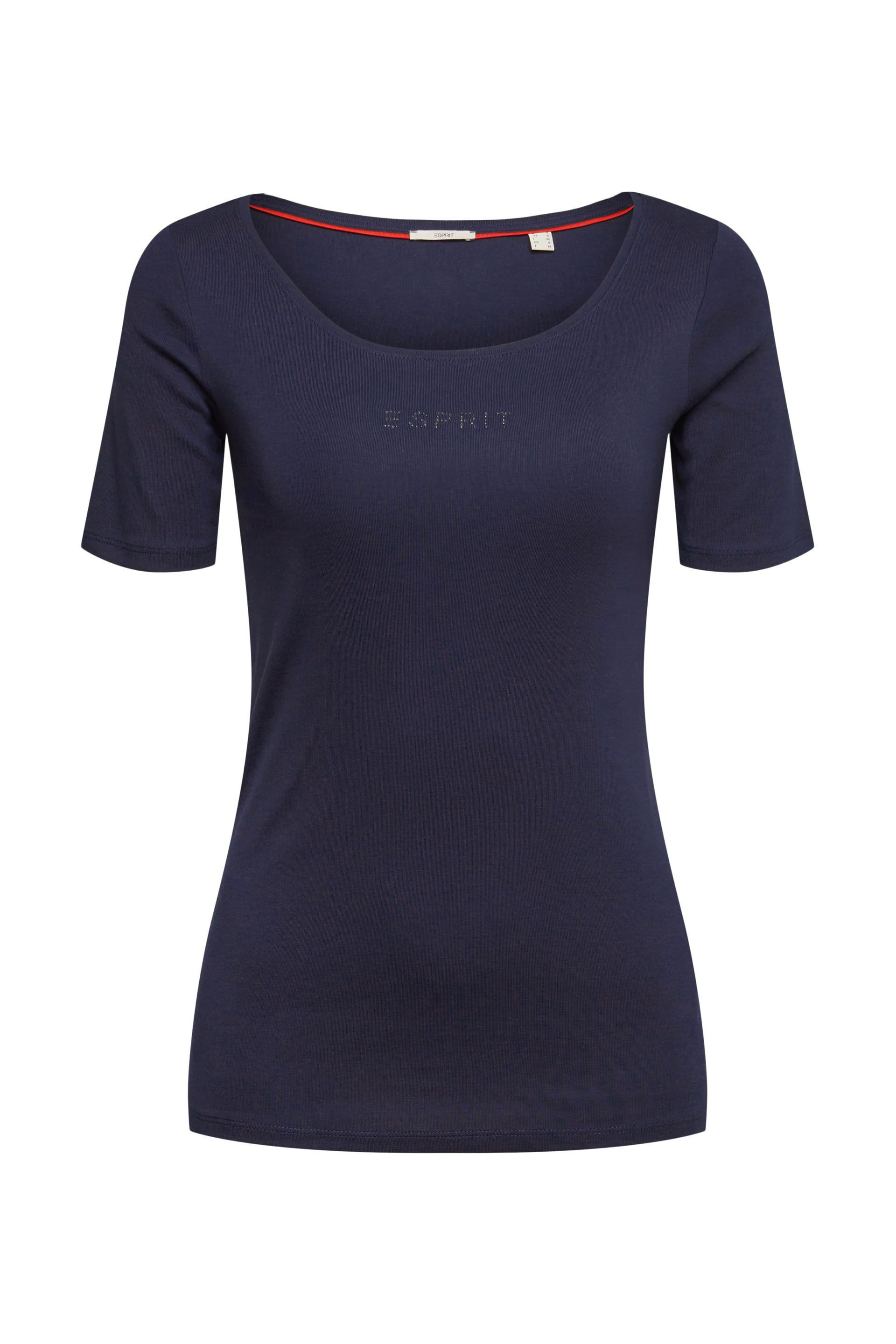 Esprit - T-shirt con logo in cotone, Blu scuro, large image number 0