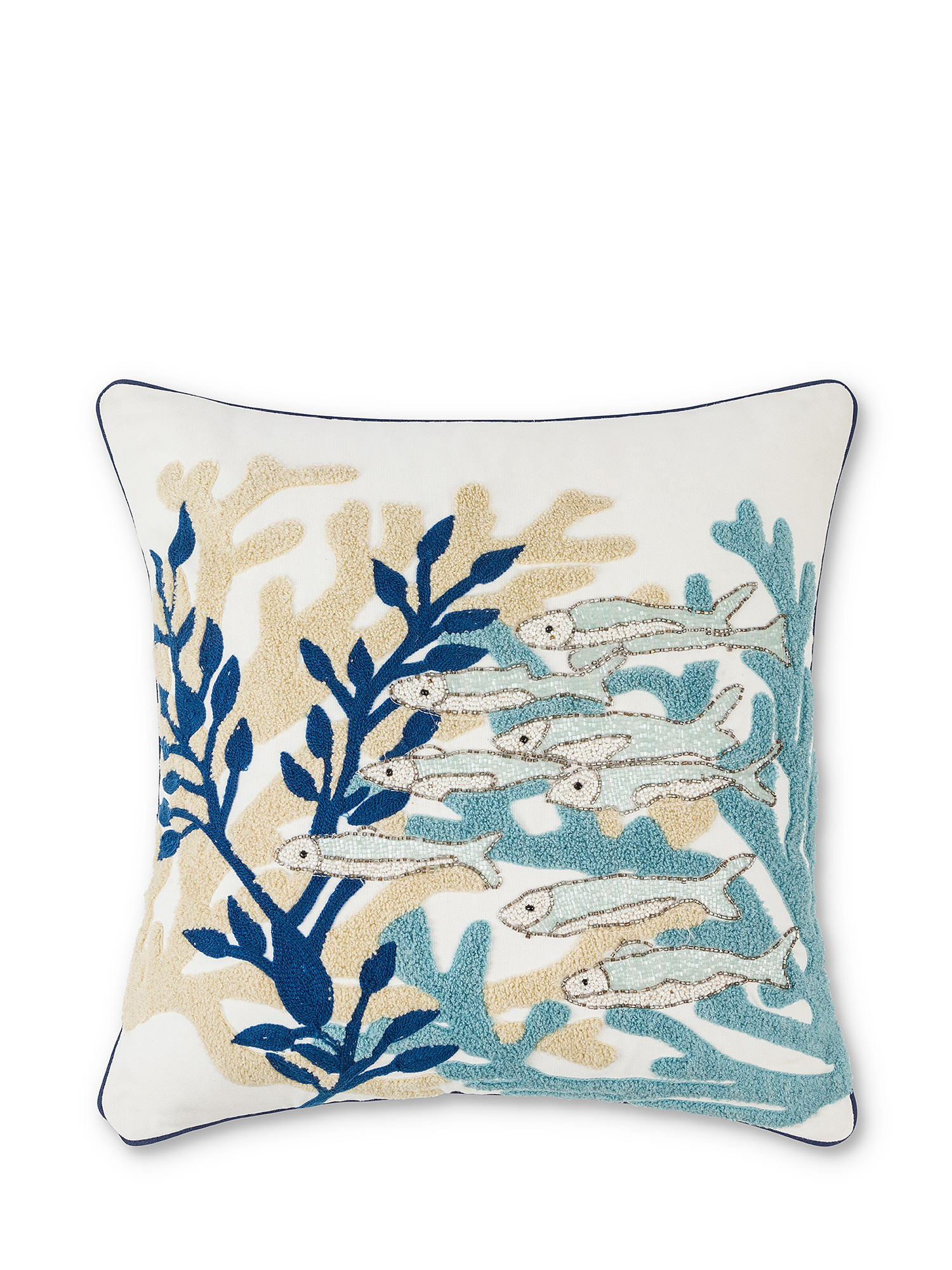 Cotton cushion with fish embroidery 45x45cm, Light Blue, large image number 0
