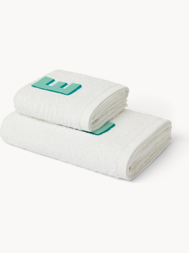 Set 2 asciugamani in spugna di cotone ricamo lettera E