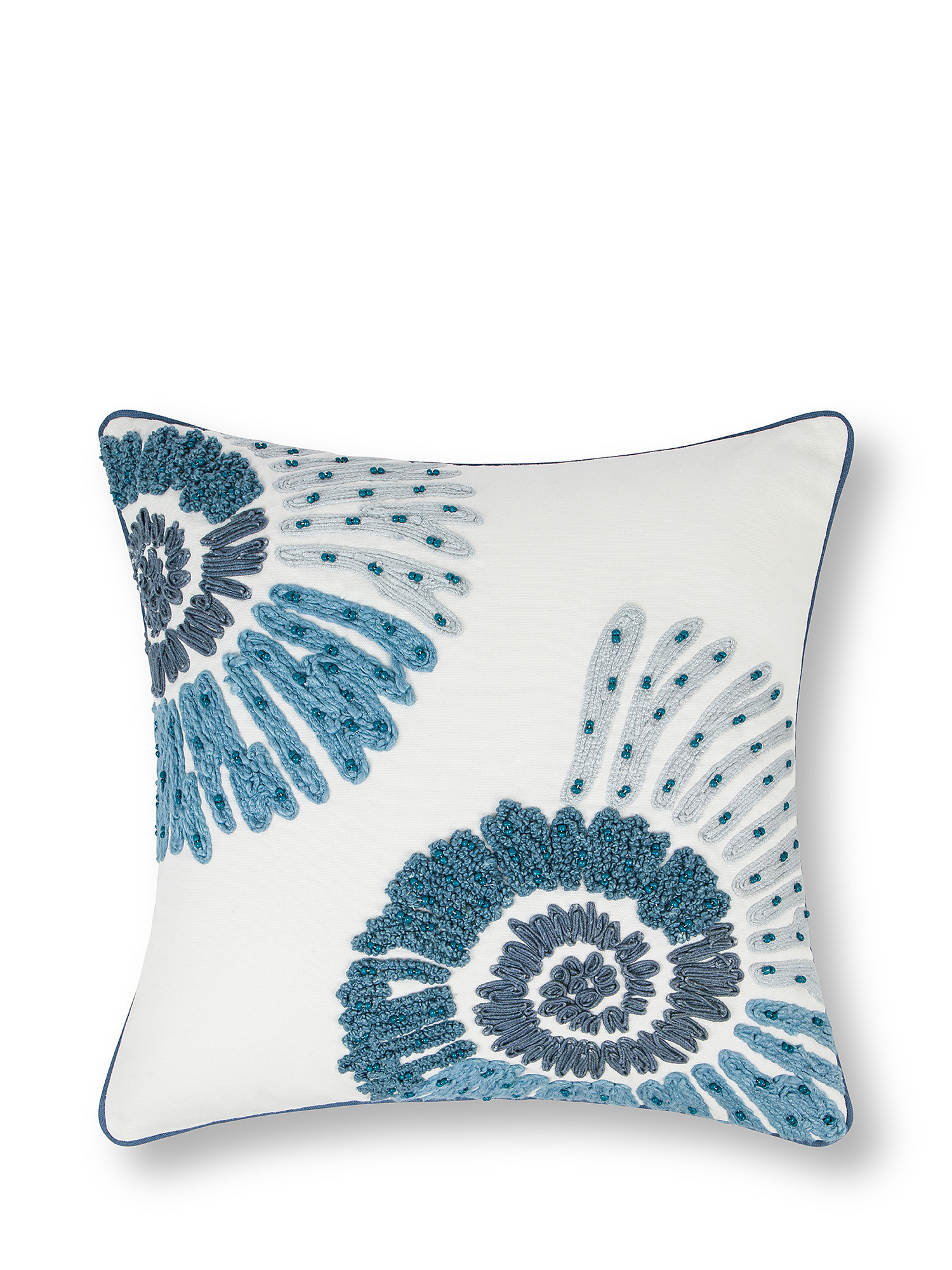 45x45 cm cushion with applications and embroidery, Blue, large image number 0