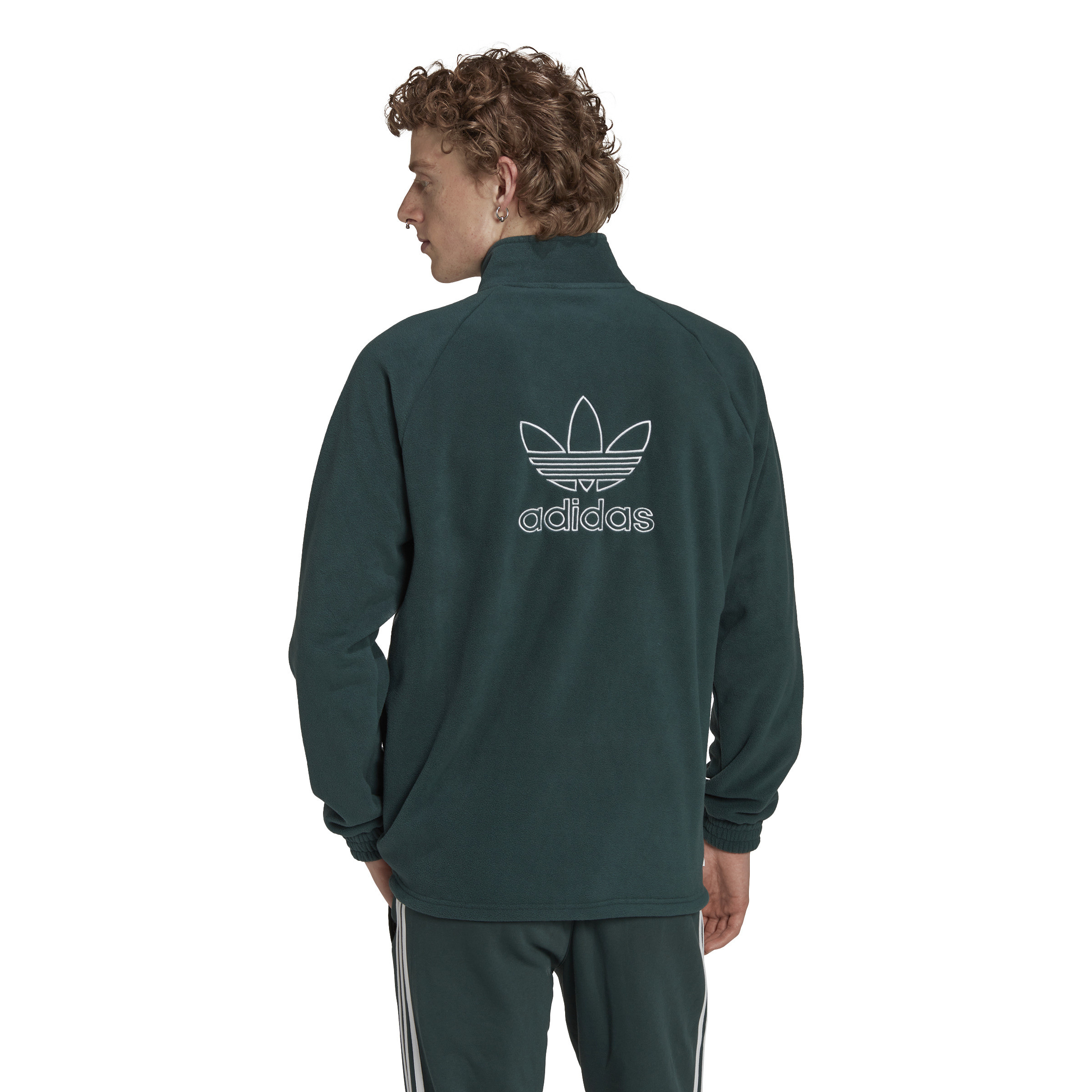 Adidas - Giacca adicolor classics trefoil in pile, Verde scuro, large image number 3