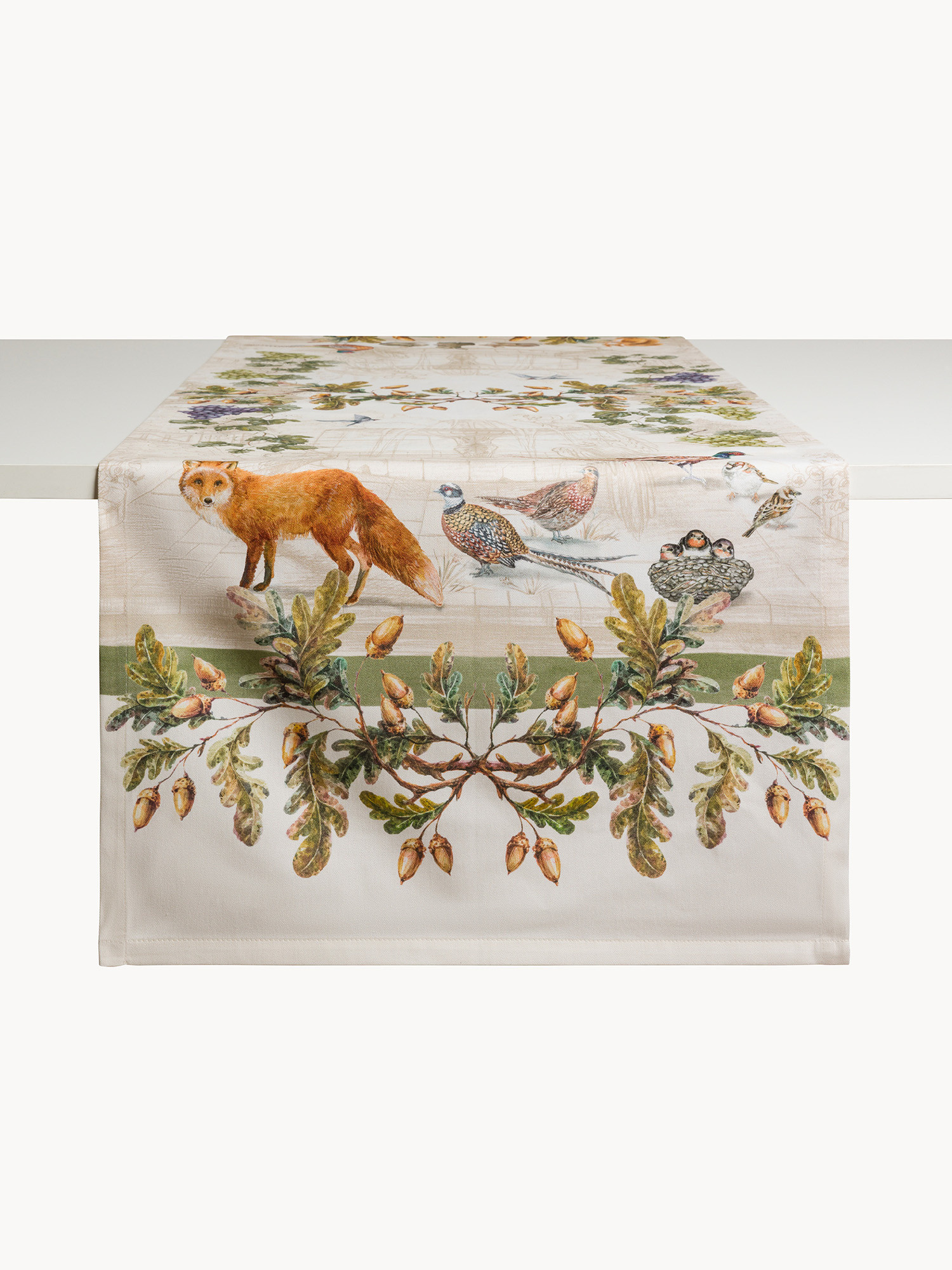 Artemide table runner by Tessitura Randi in printed pure cotton drill, White, large image number 1