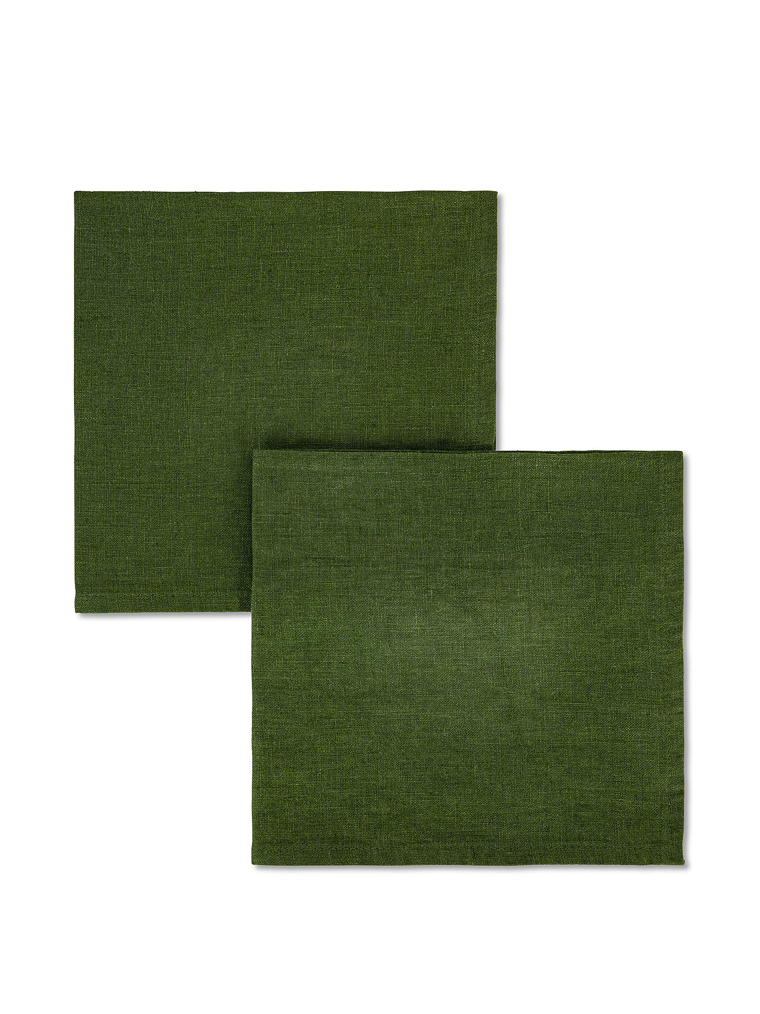 Set of 2 solid color washed linen napkins, Dark Green, large image number 0