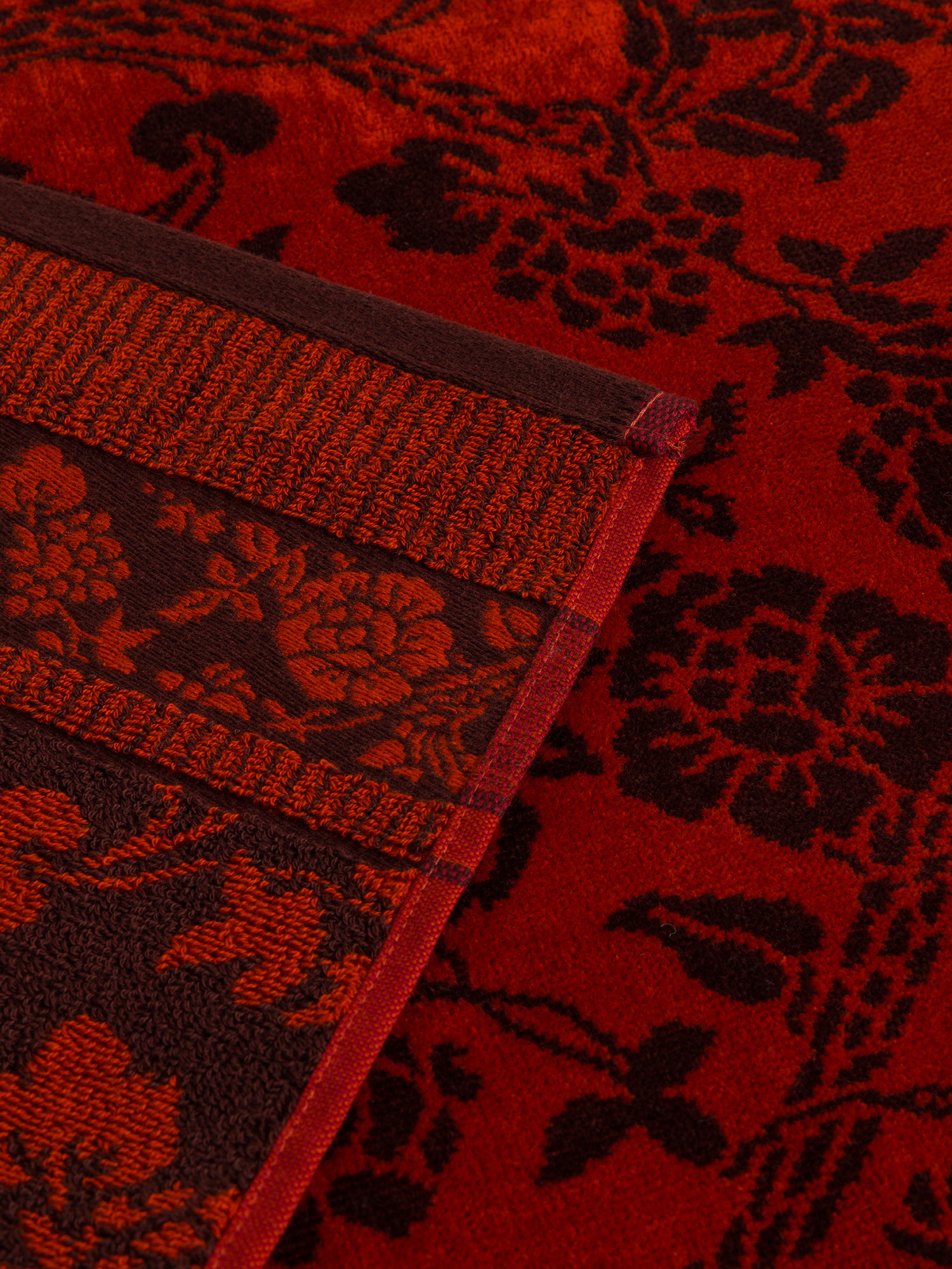 Asciugamano in cotone velour fantasia floreale, Rosso, large image number 2