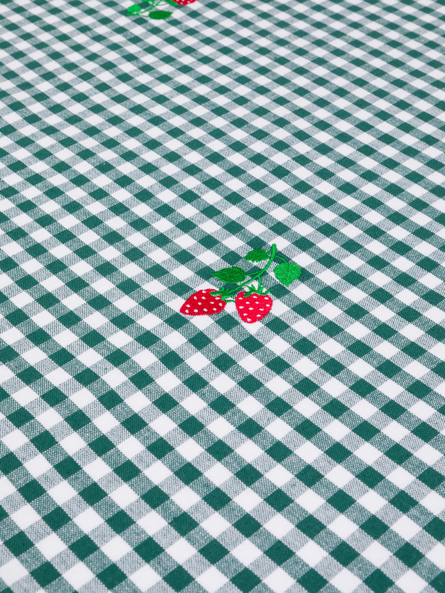 Vichy cotton tablecloth with strawberry embroidery, Dark Green, large image number 1