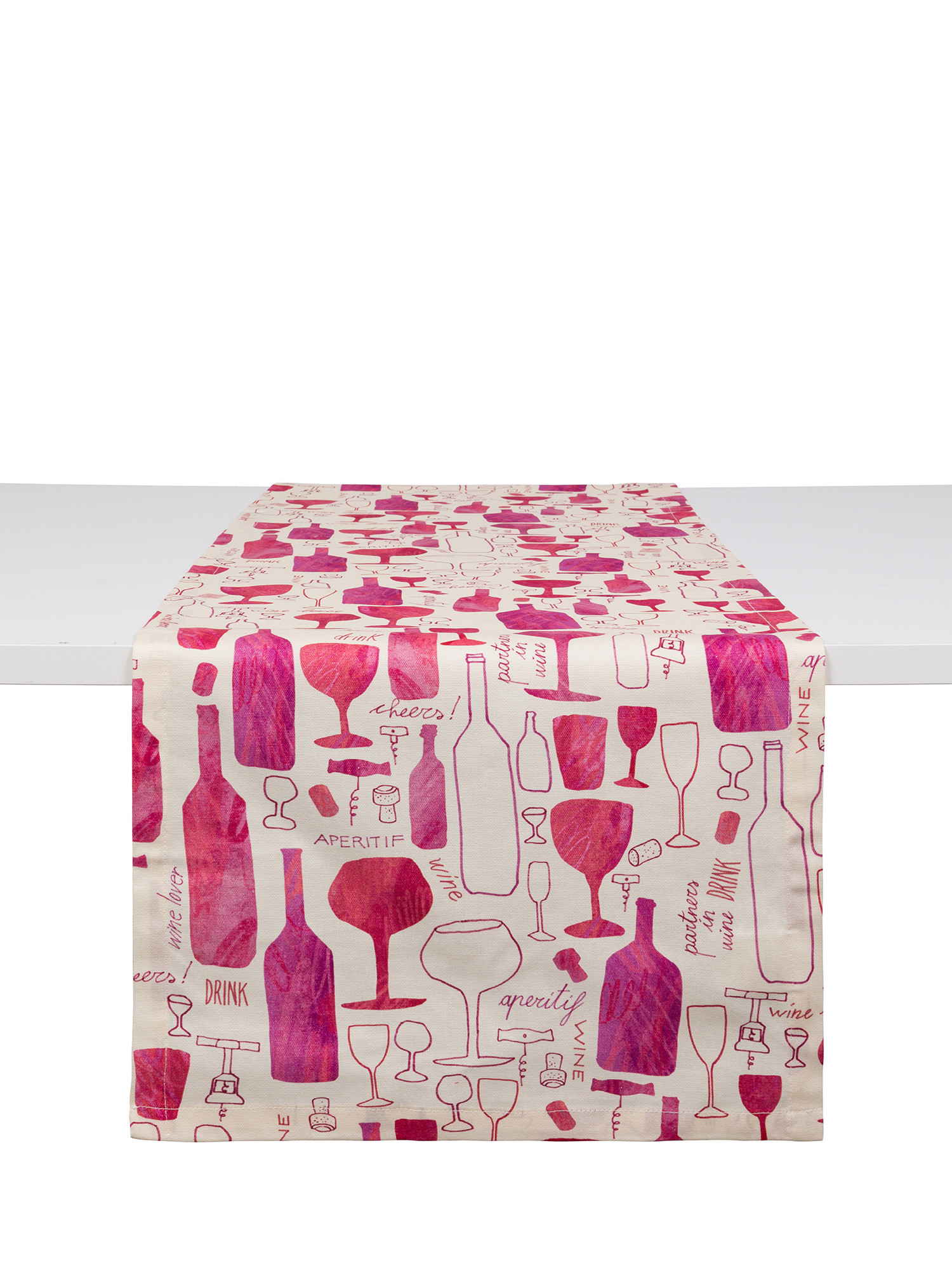 Cotton panama runner with wine print, Pink, large image number 0