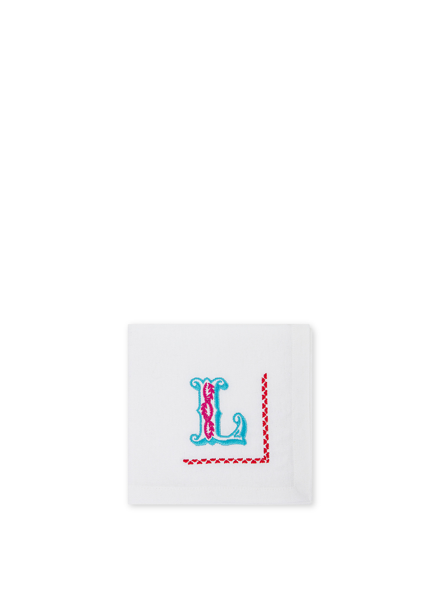 Pure cotton napkin with letter L embroidery, White, large image number 0