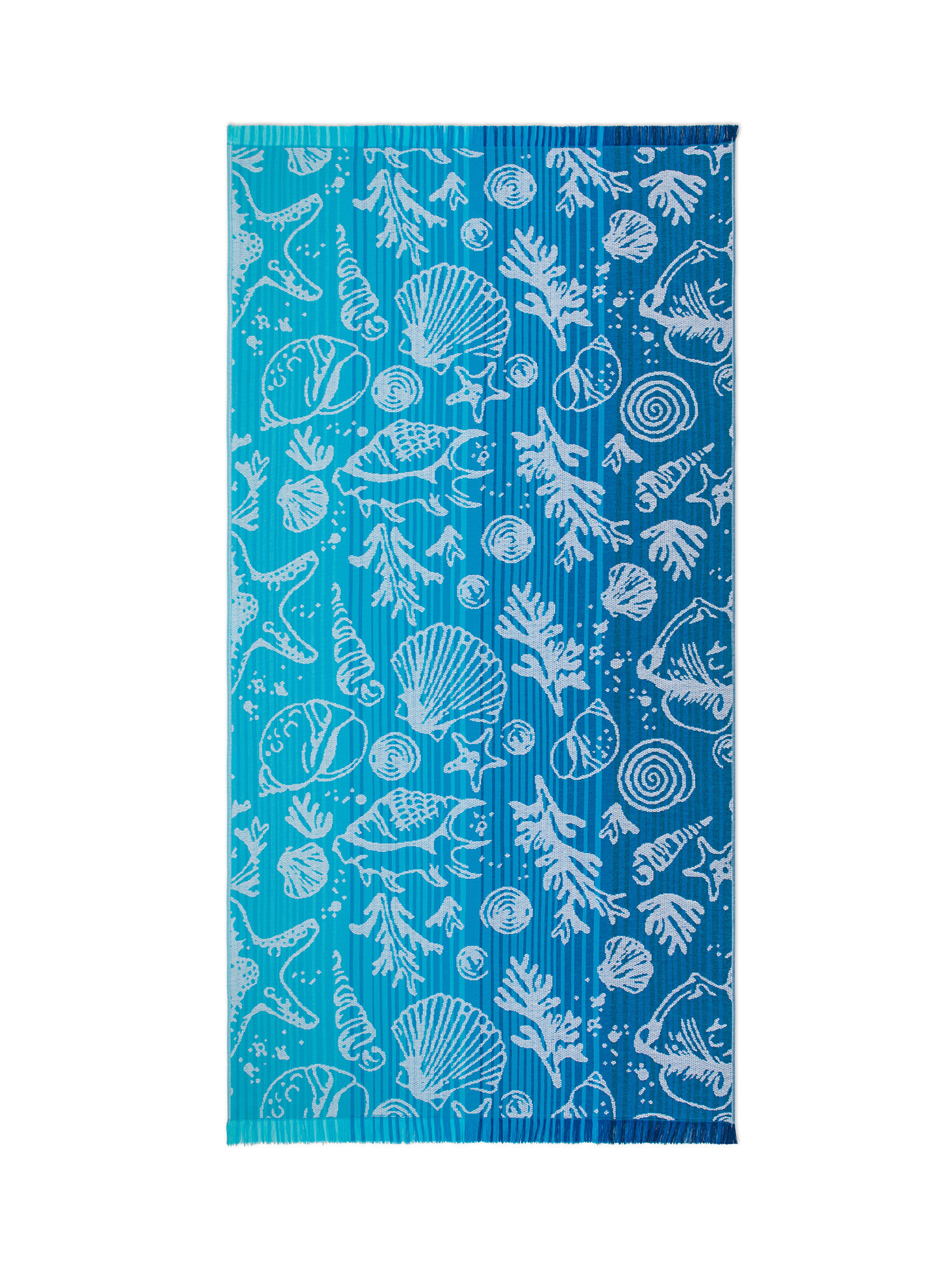 Hammam beach towel in 100% jacquard cotton with shell embroidery, Blue, large image number 0