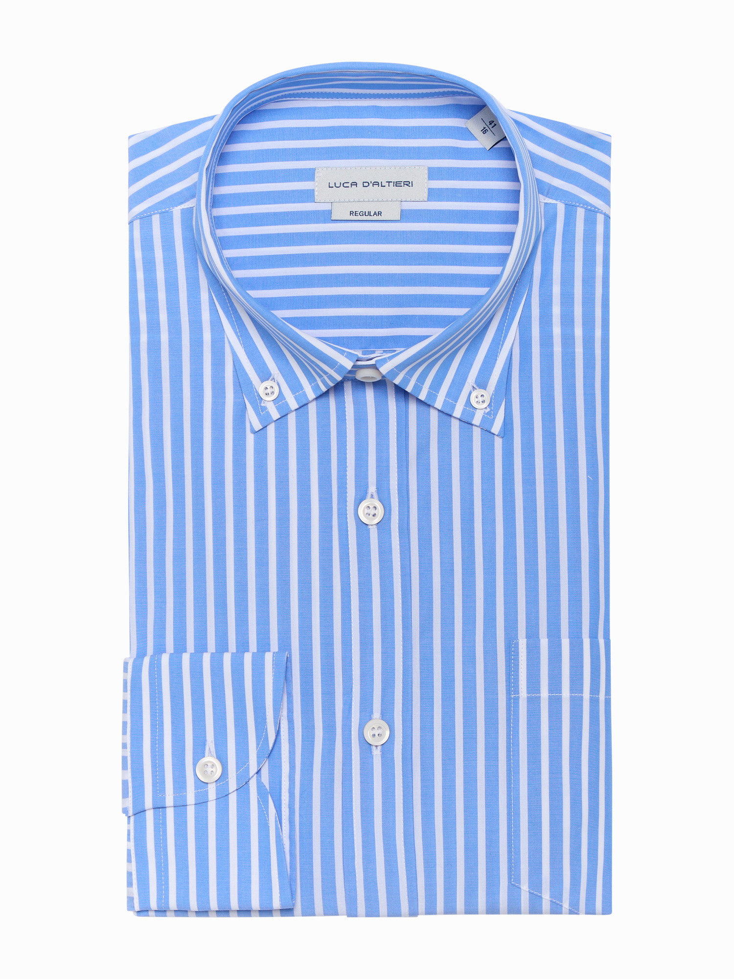 Luca D'Altieri - Regular fit casual shirt in pure cotton poplin, Light Blue, large image number 0