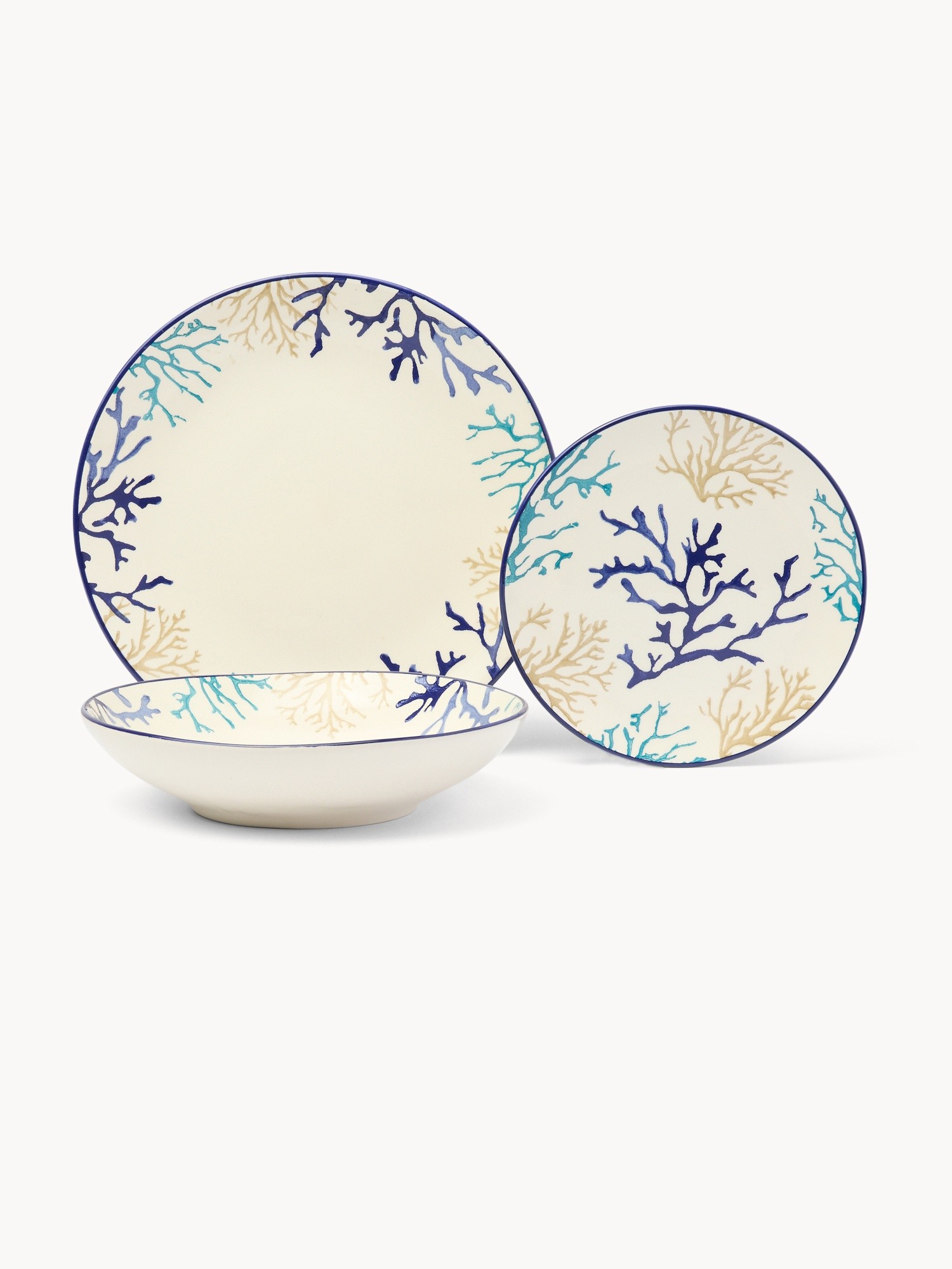 Ceramic fruit plate with coral pattern, Bianco/Azzurro, large image number 2