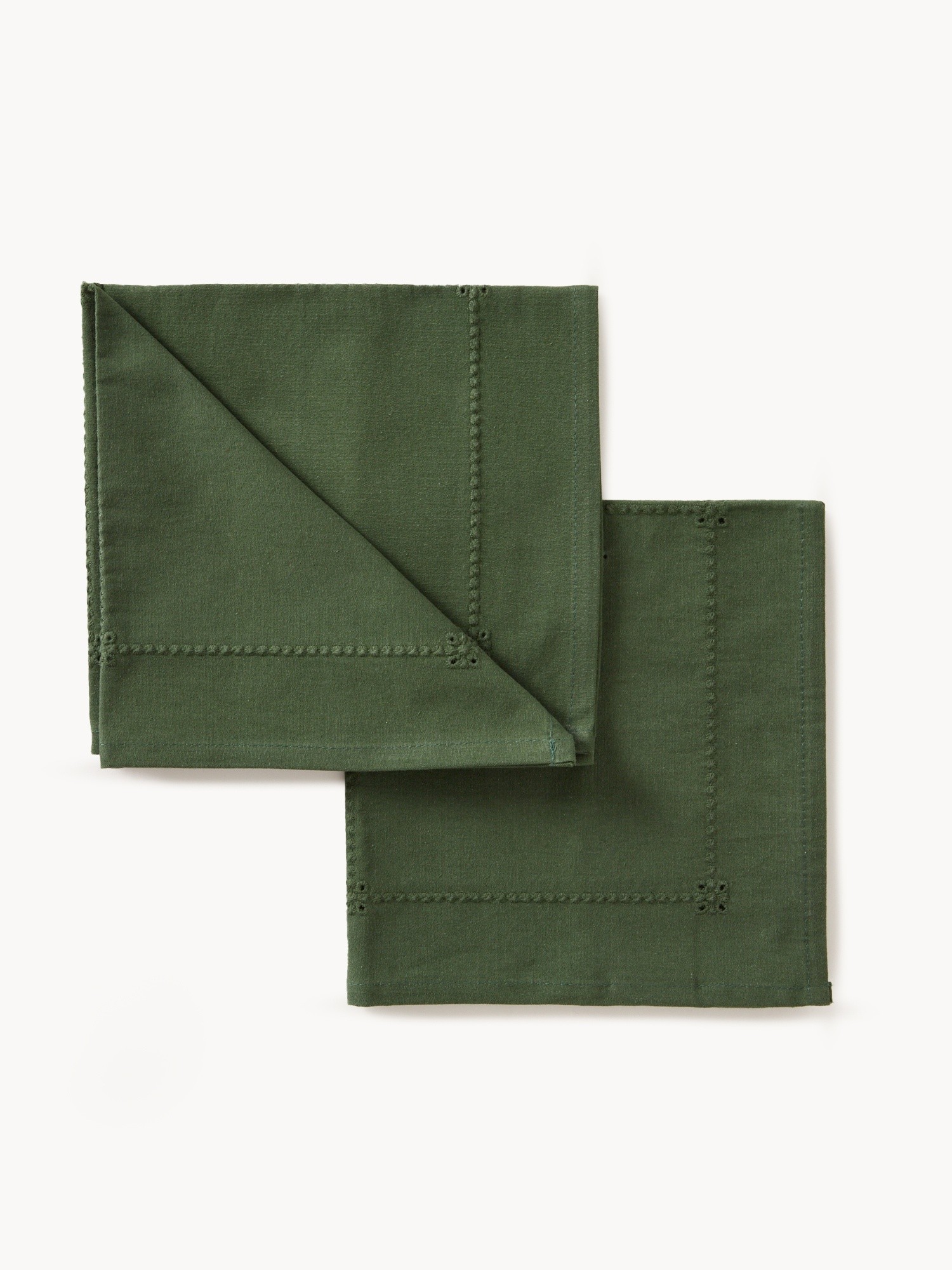 Set of 2 solid-color napkins with tone-on-tone embroidery, Green, large image number 0