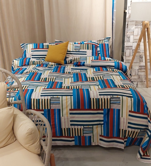 Striped cotton percale flat sheet