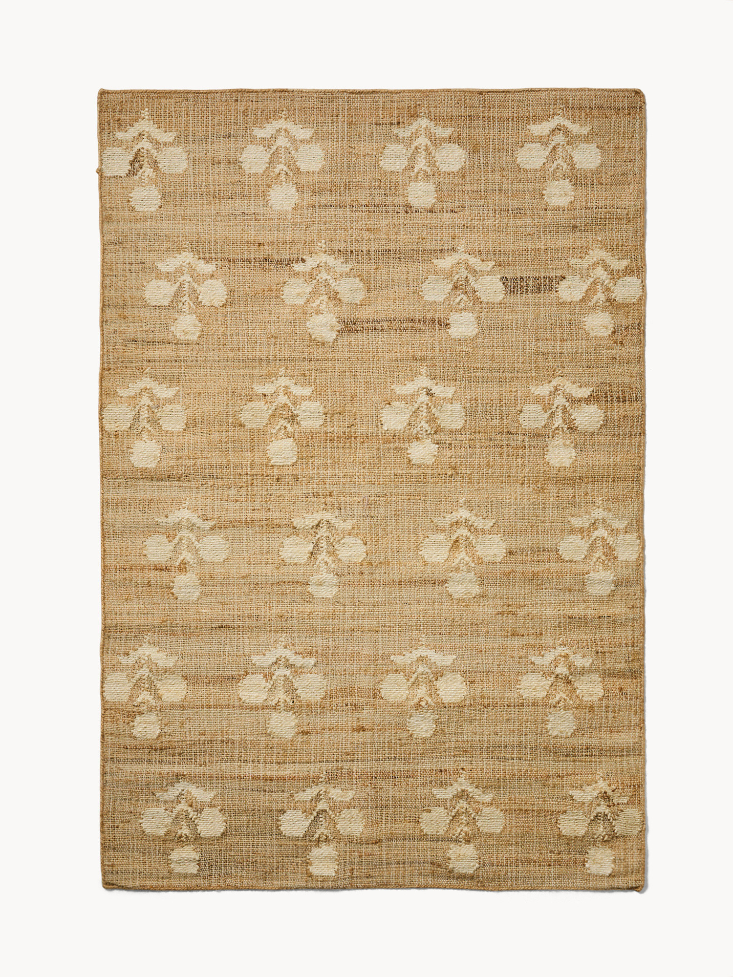 Tappeto rettangolare in 100% iuta con fiori bianchi, Beige, large image number 0