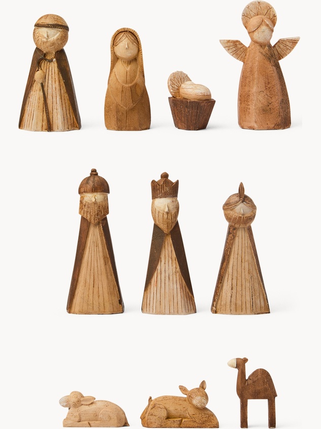 Set of 11 wooden nativity figures