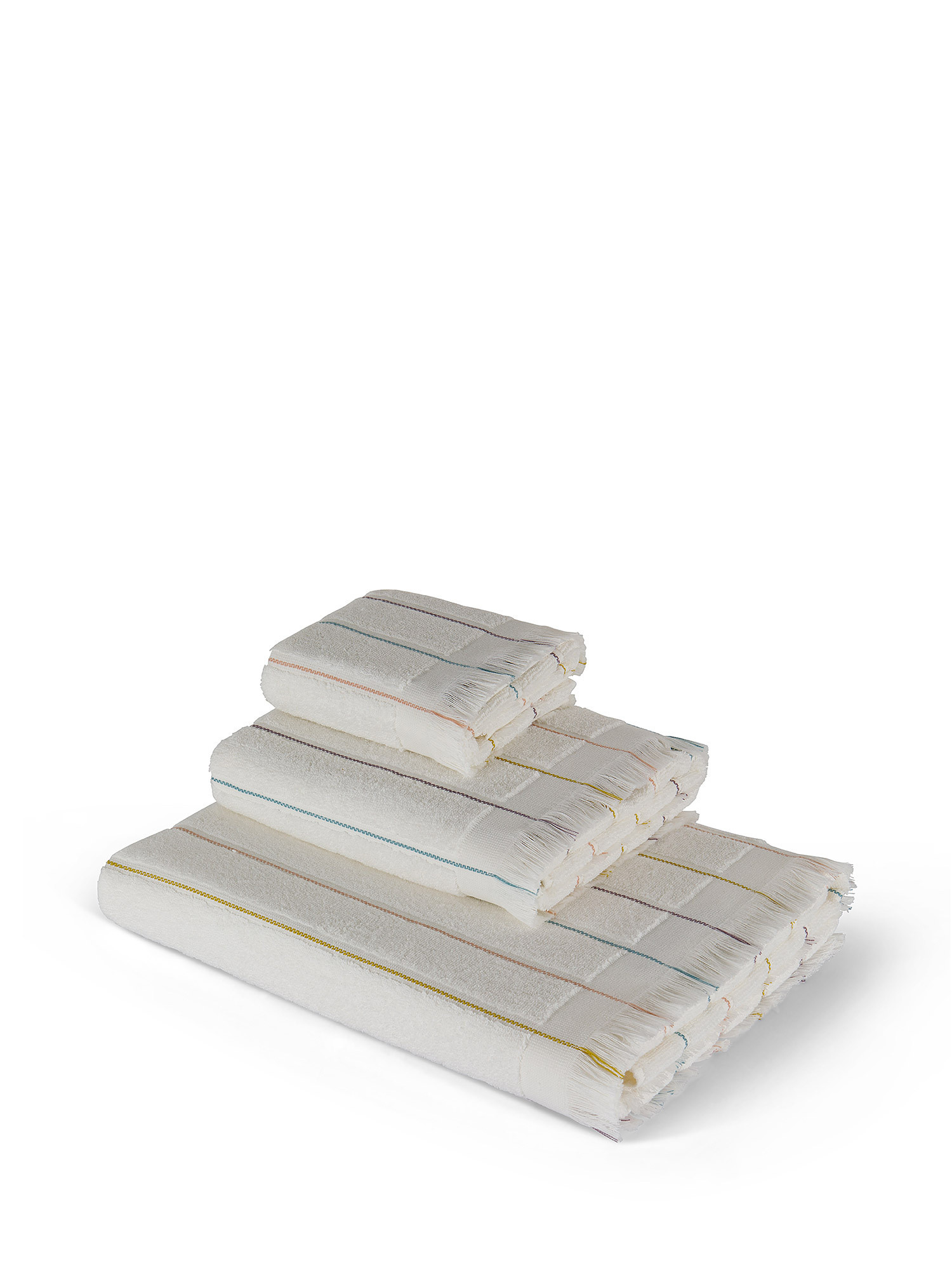 Asciugamano spugna di cotone con impunture, Bianco, large