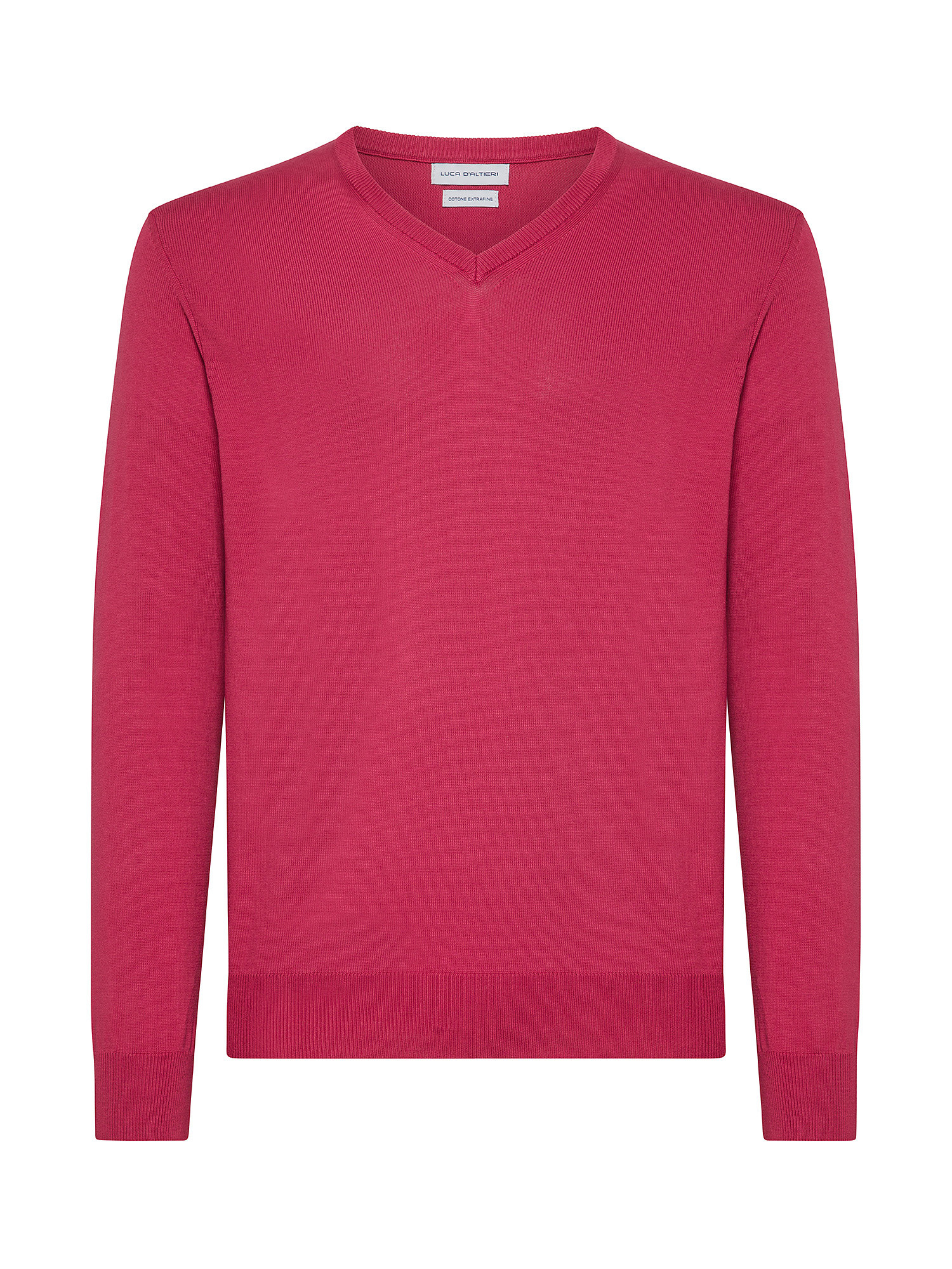 Luca D'Altieri - V-neck pullover in extrafine pure cotton, Pink Fuchsia, large image number 0