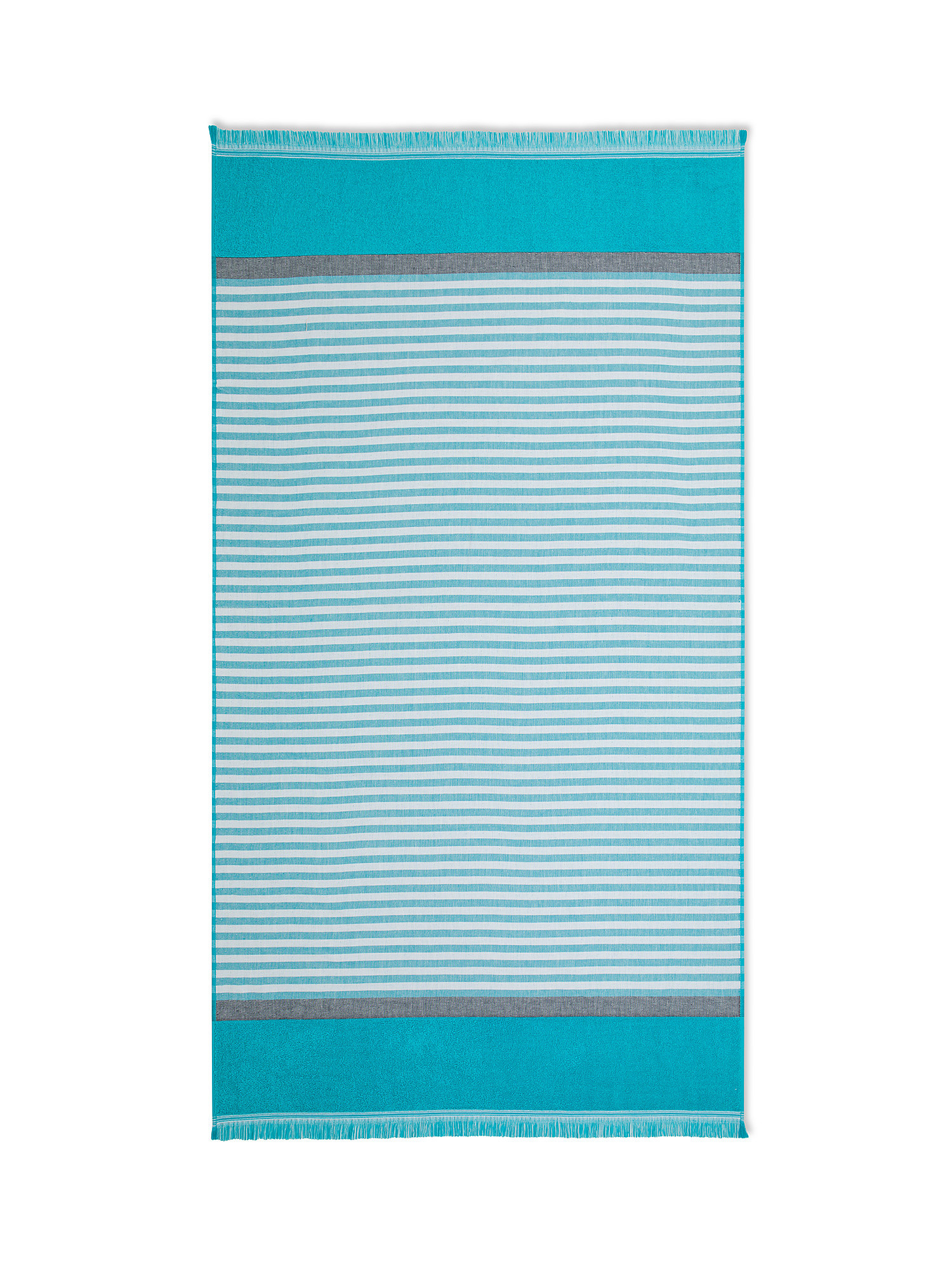 Pure cotton beach towel with striped pattern, Turquoise, large image number 0
