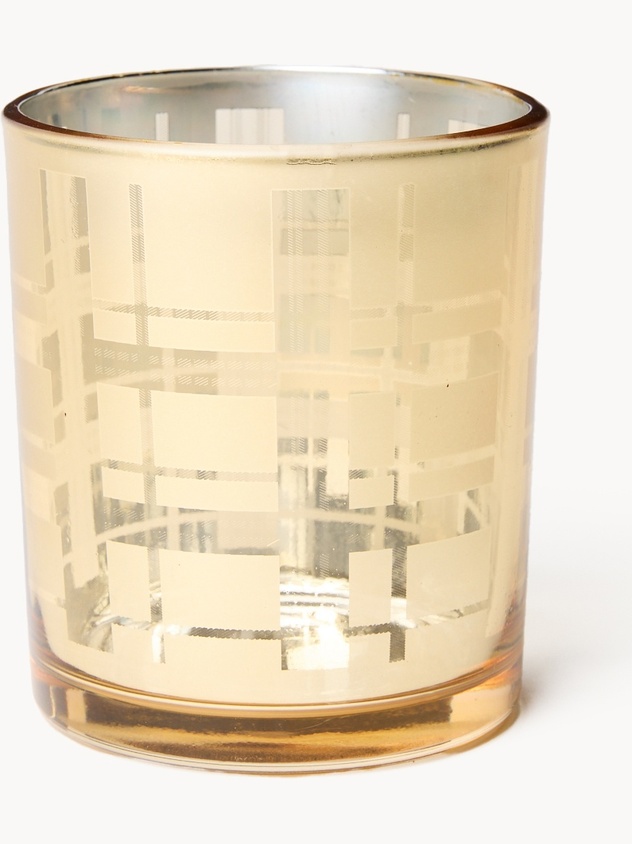 Glass votive with a tartan screen print