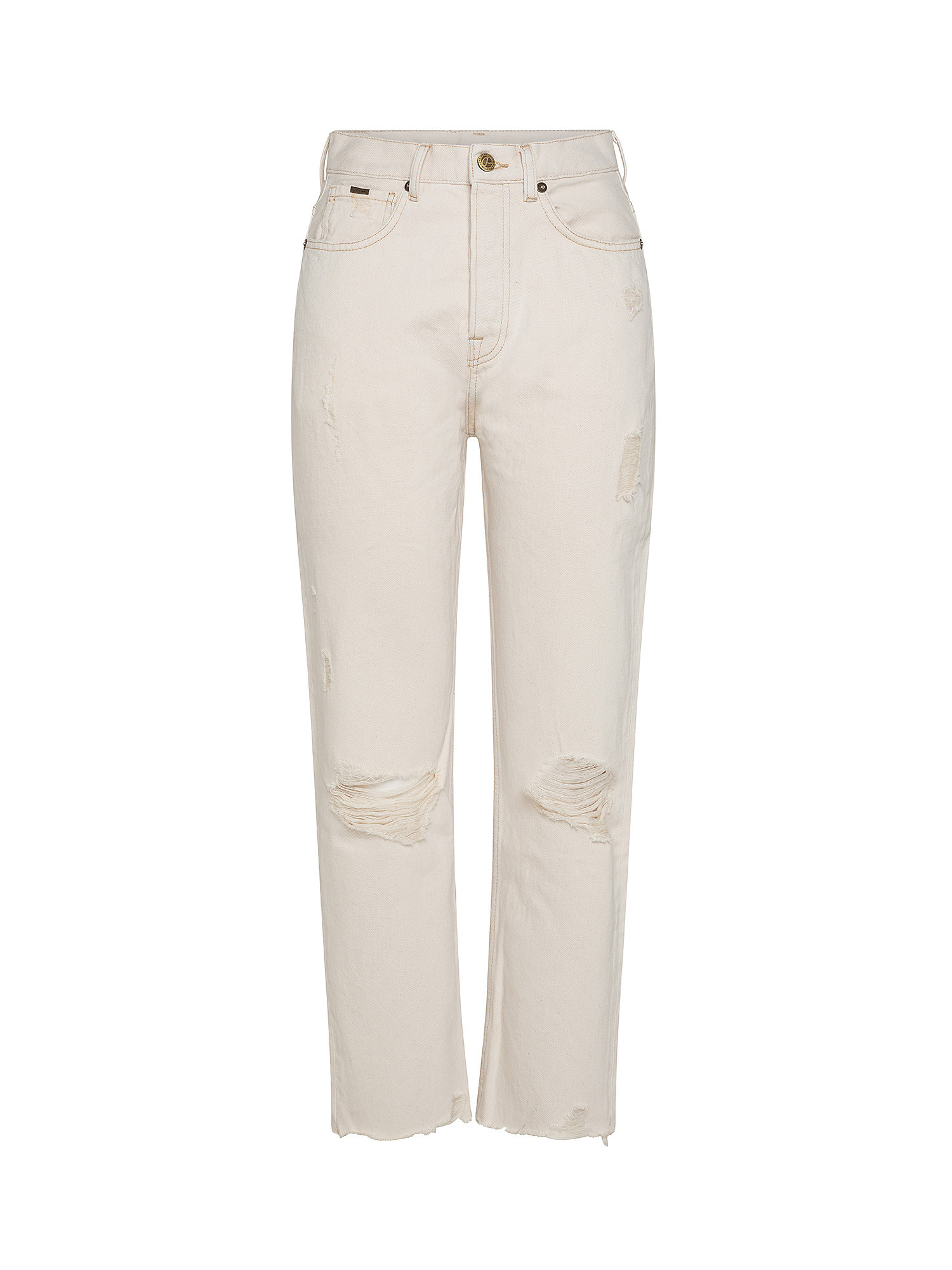 Jeans Celyn ecru, taglio straight a vita alta., Bianco sporco, large image number 0