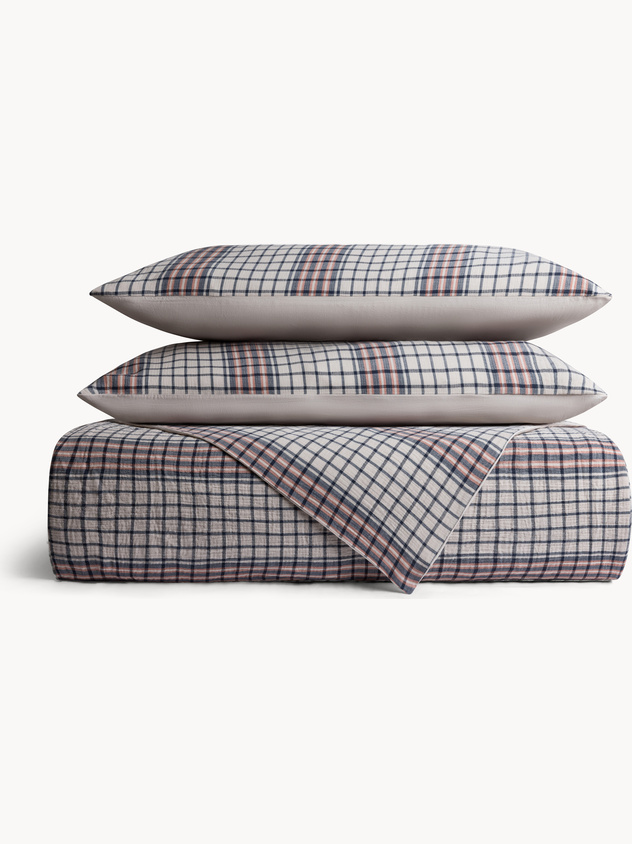 Washed cotton jacquard-check duvet cover