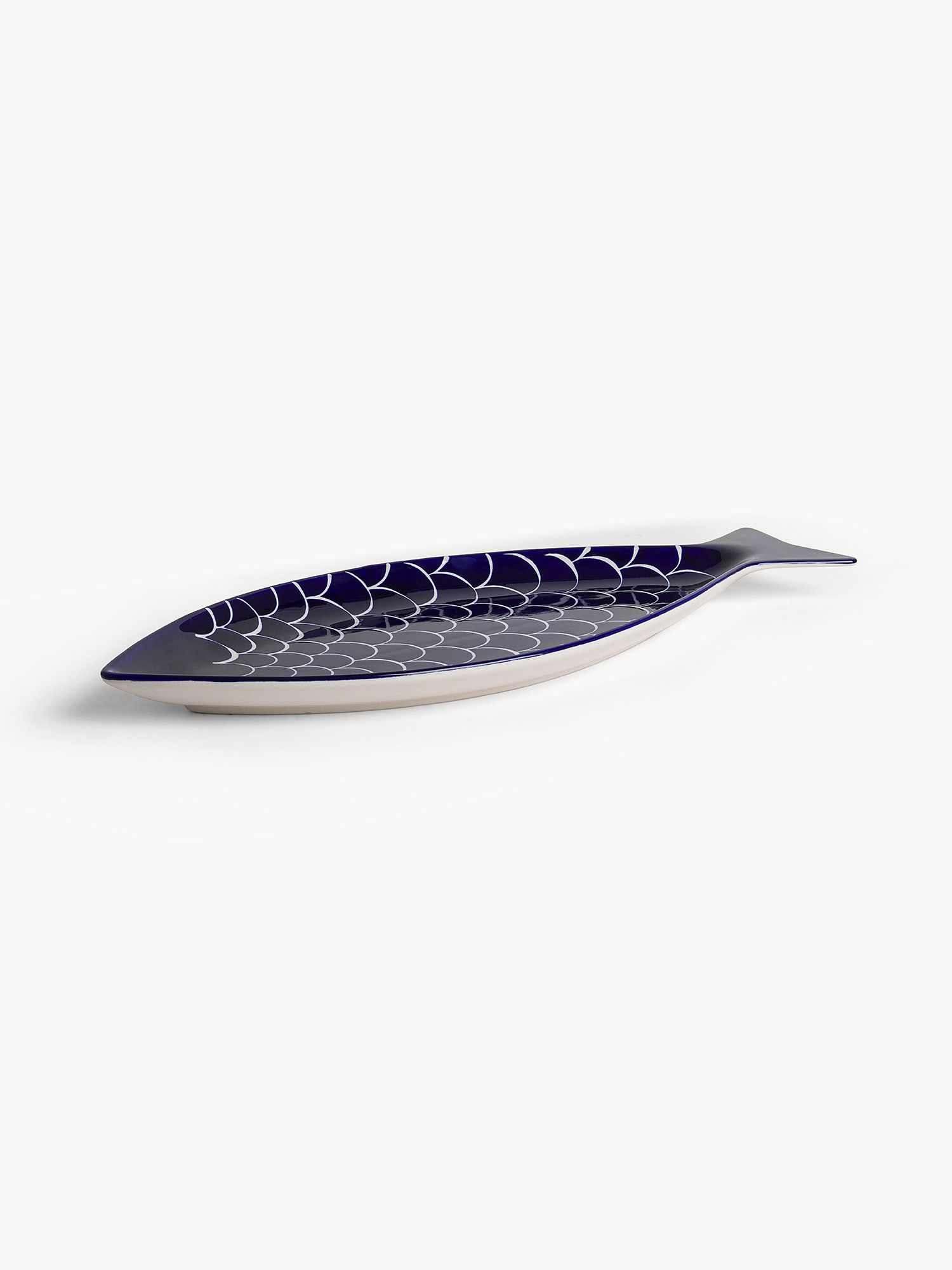 Piatto in stoneware a pesce, Blu, large image number 0