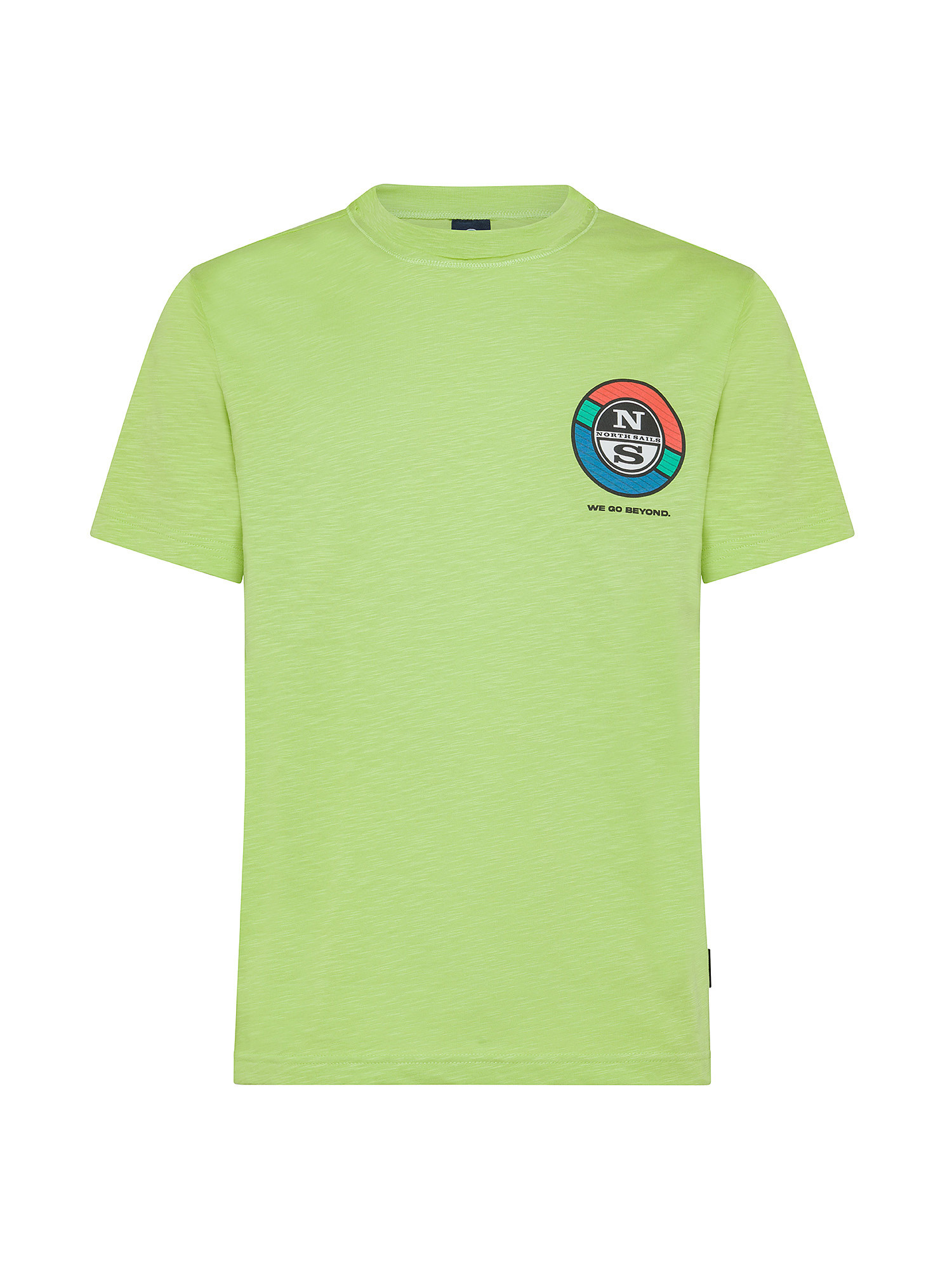 T-shirt in cotone organico fiammato con stampa grafica sul petto e sul retro, Verde chiaro, large image number 0