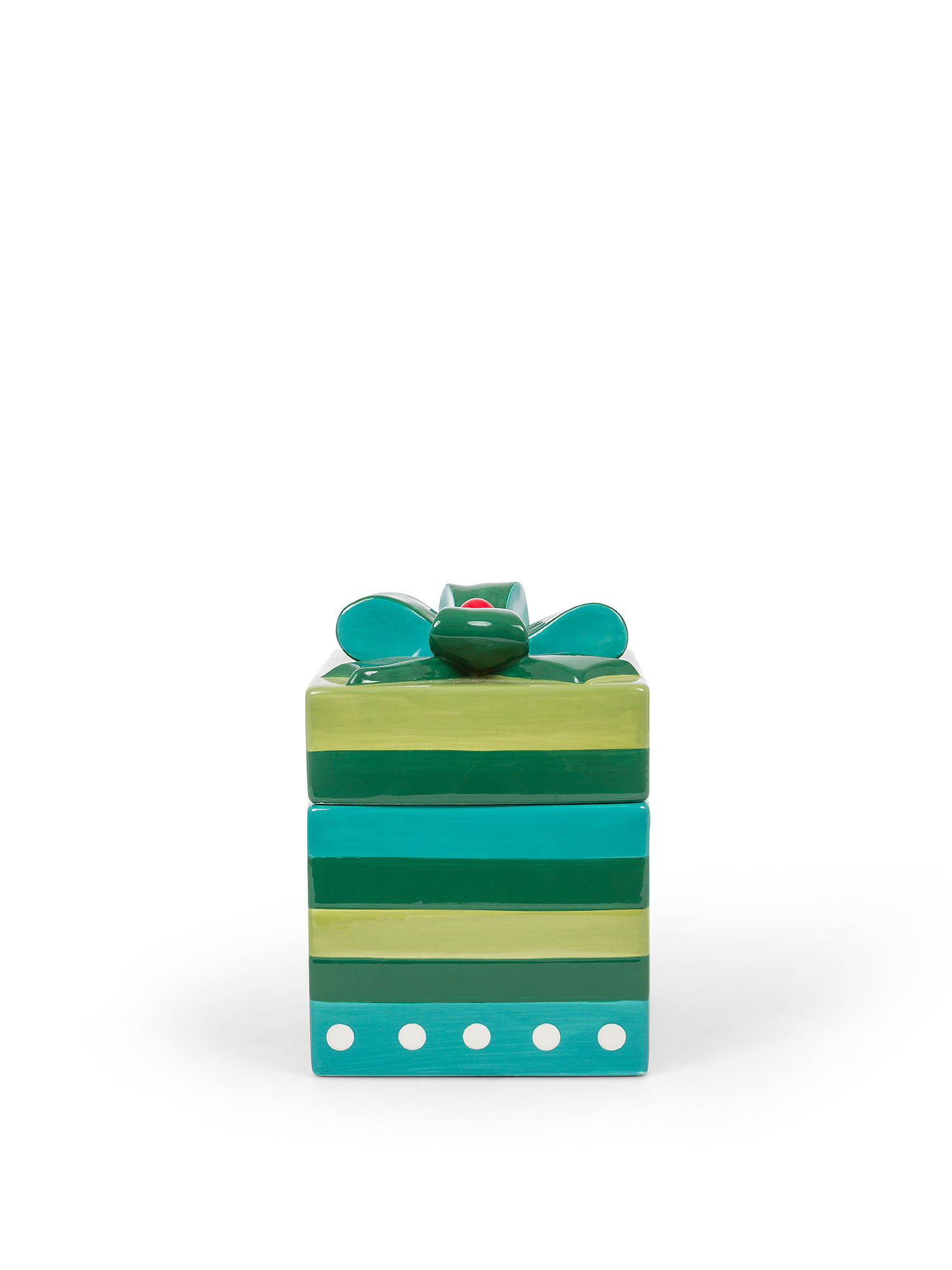 Biscottiera in ceramica a pacco regalo, Verde, large image number 0