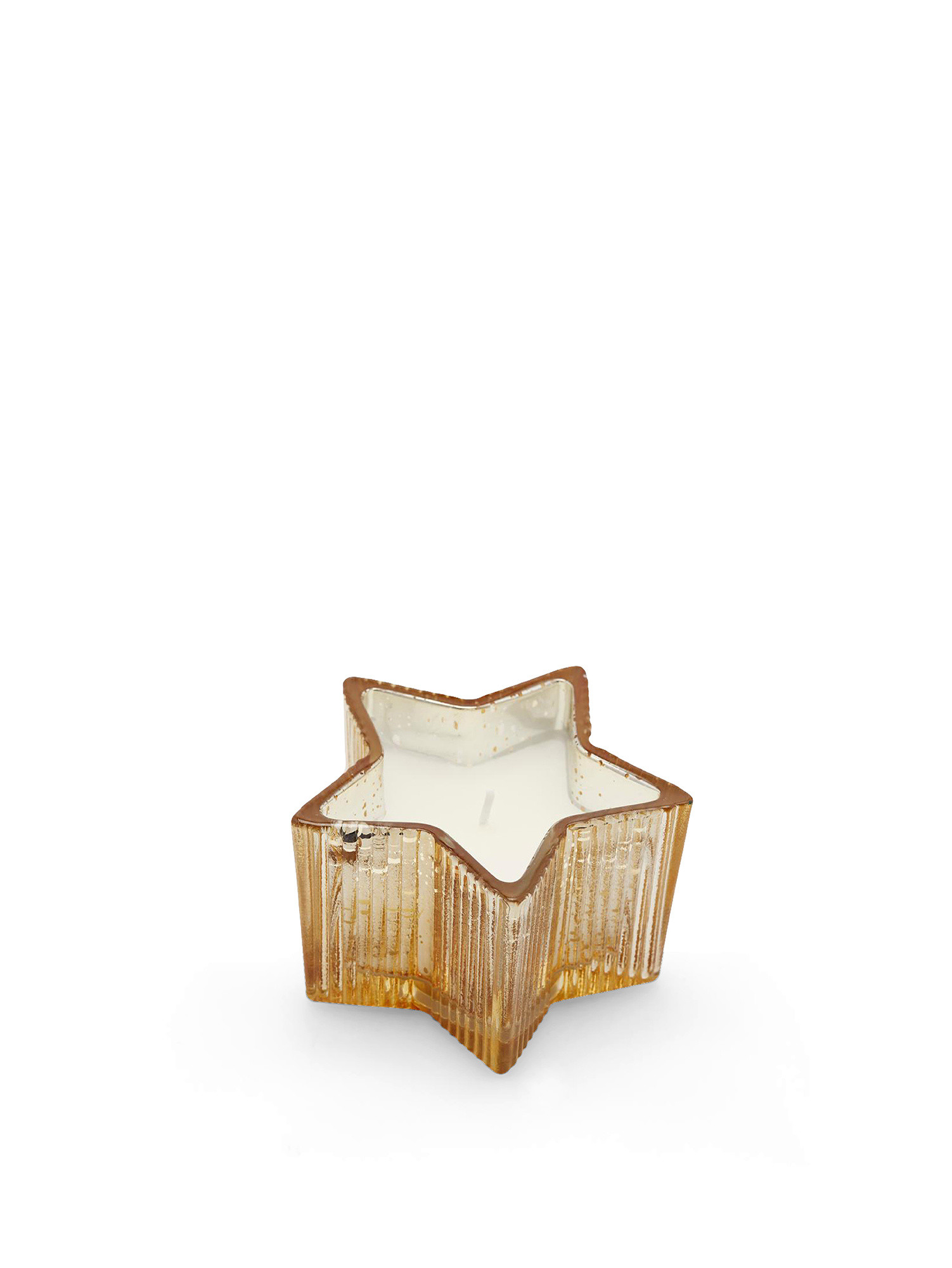 Candle in star-shaped glass container, Gold, large image number 0