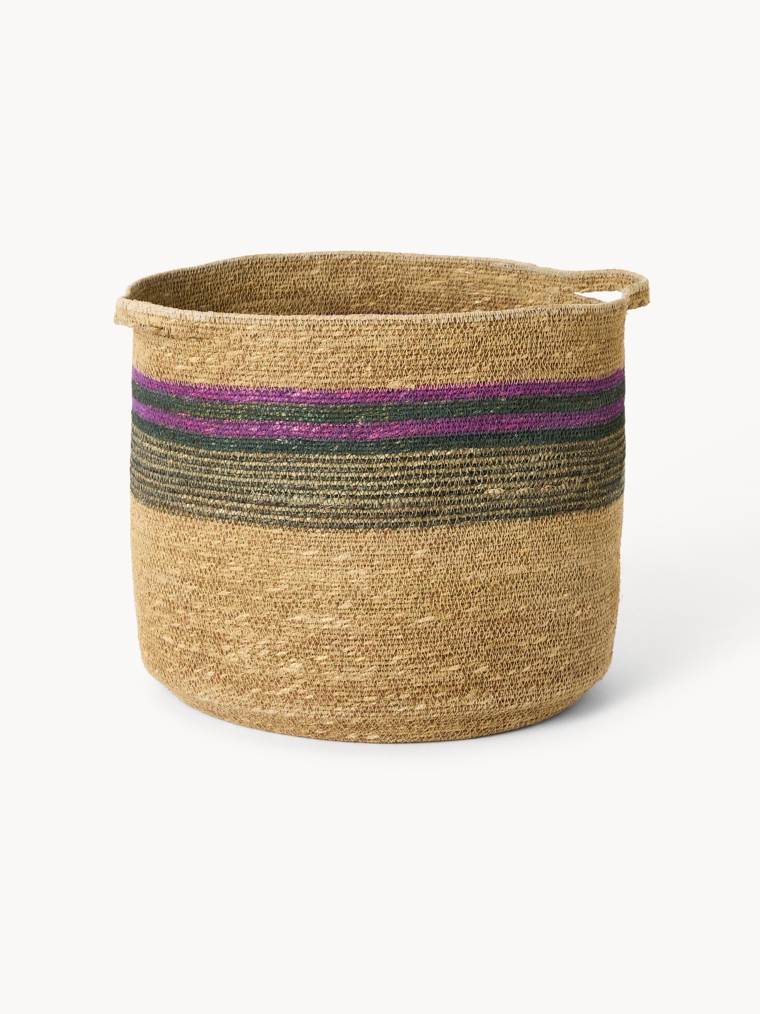 Cesto con manici intrecciato e dipinto a mano, Verde/Naturale, large image number 0